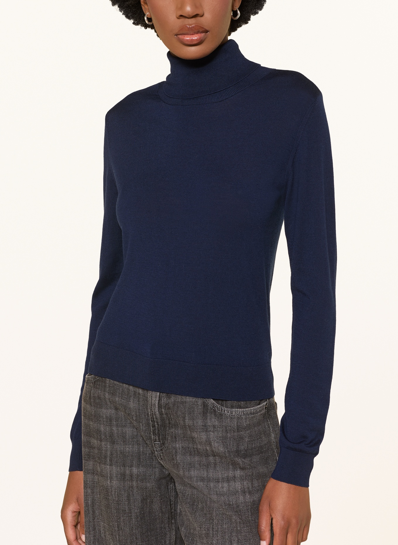 MRS & HUGS Pull à col roulé en laine mérinos: BLEU FONCÉ