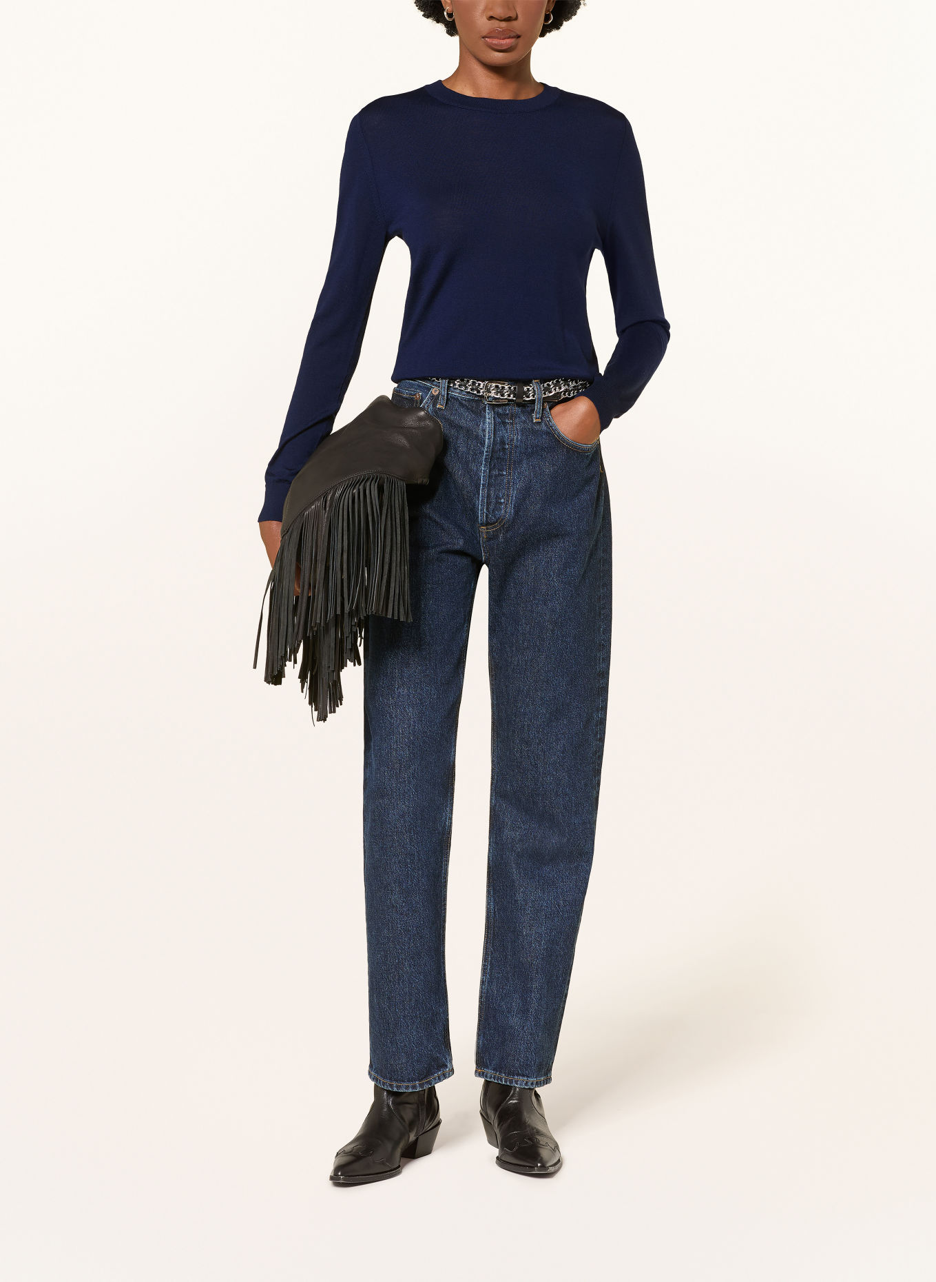 MRS & HUGS Trui van merinowol: DONKERBLAUW