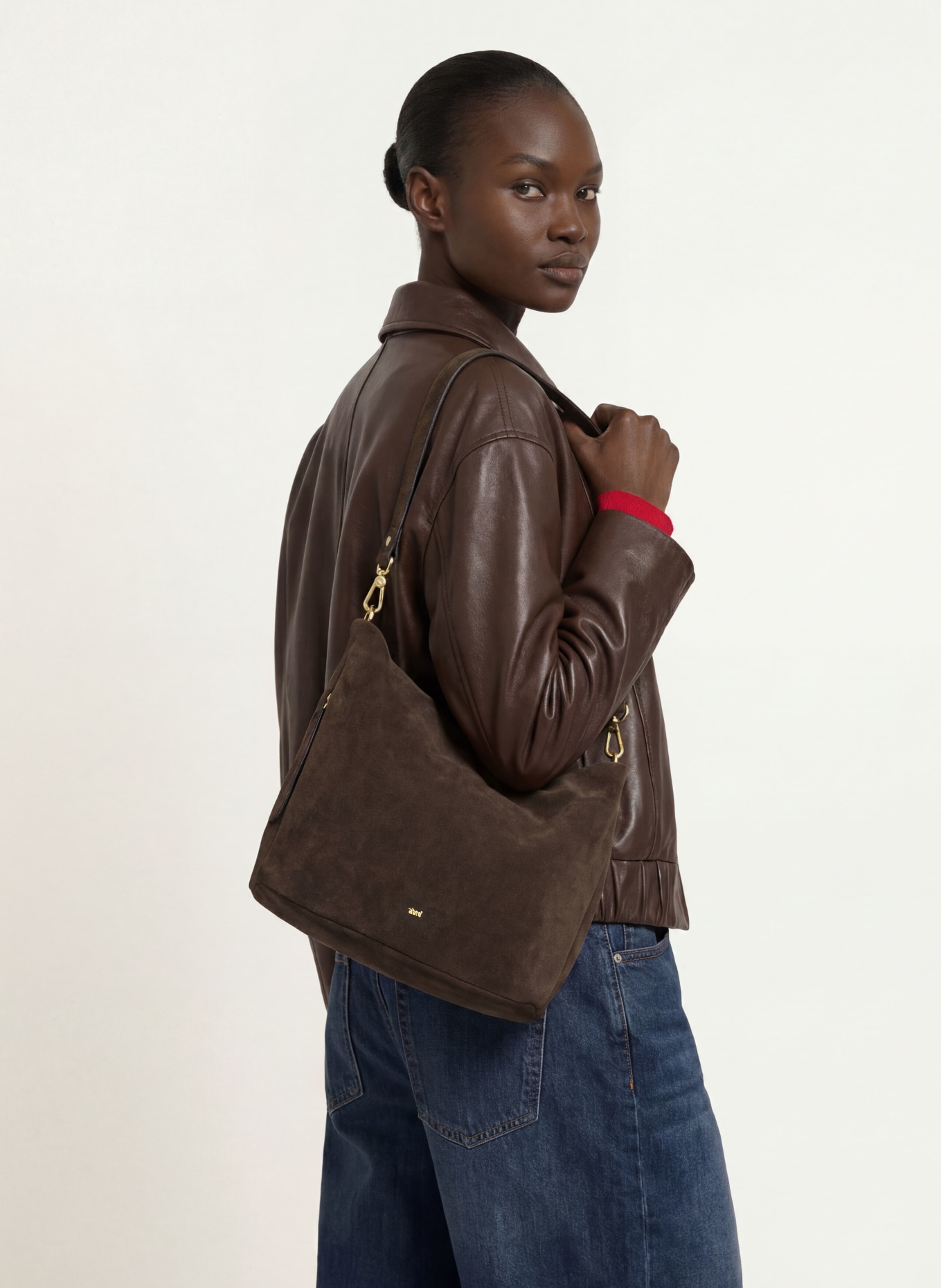 abro Schoudertas EBONY LARGE: MARRON FONCÉ / GOUD