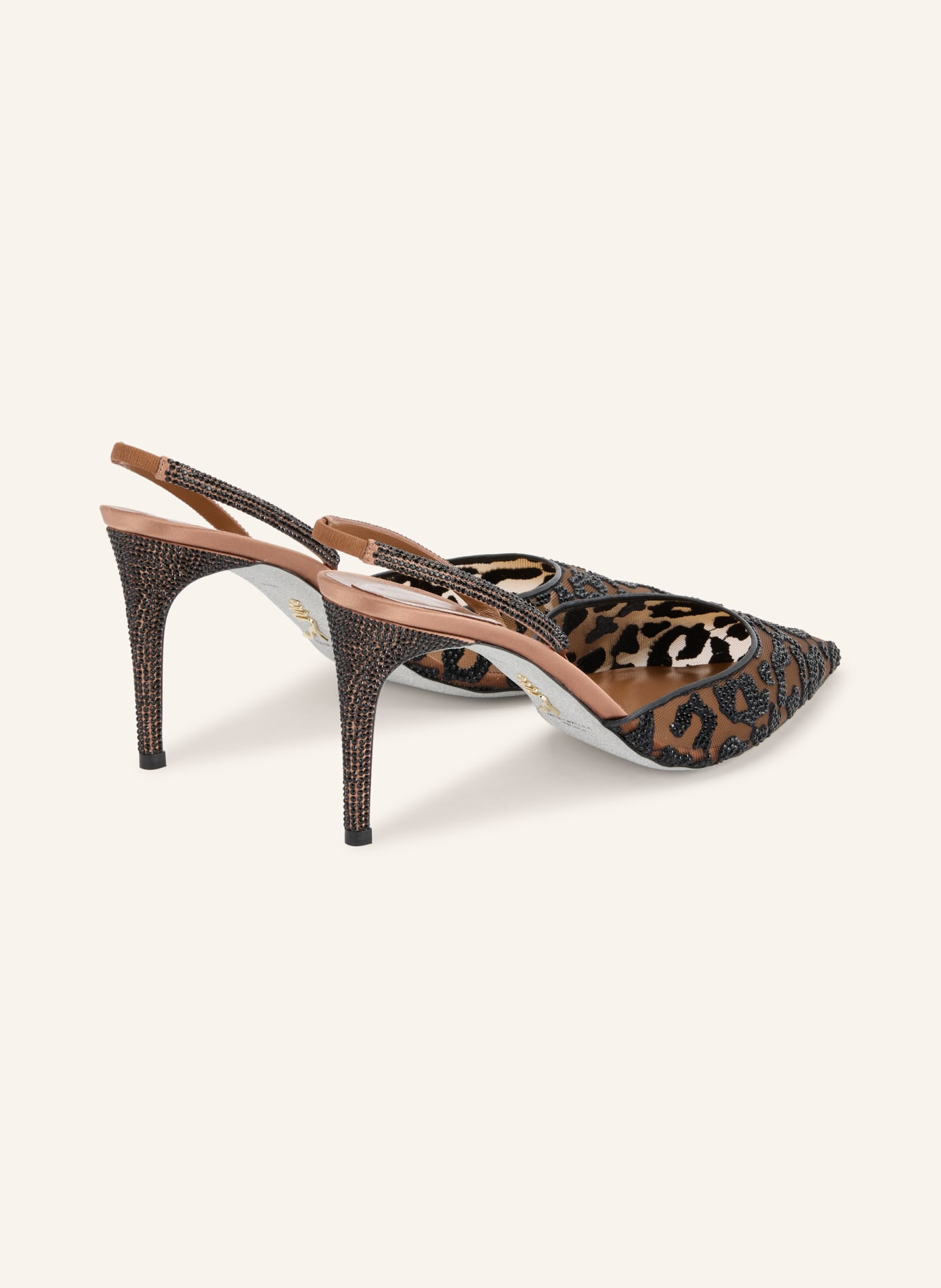 RENE CAOVILLA Slingbacks met sierstenen: BRUIN / ZWART