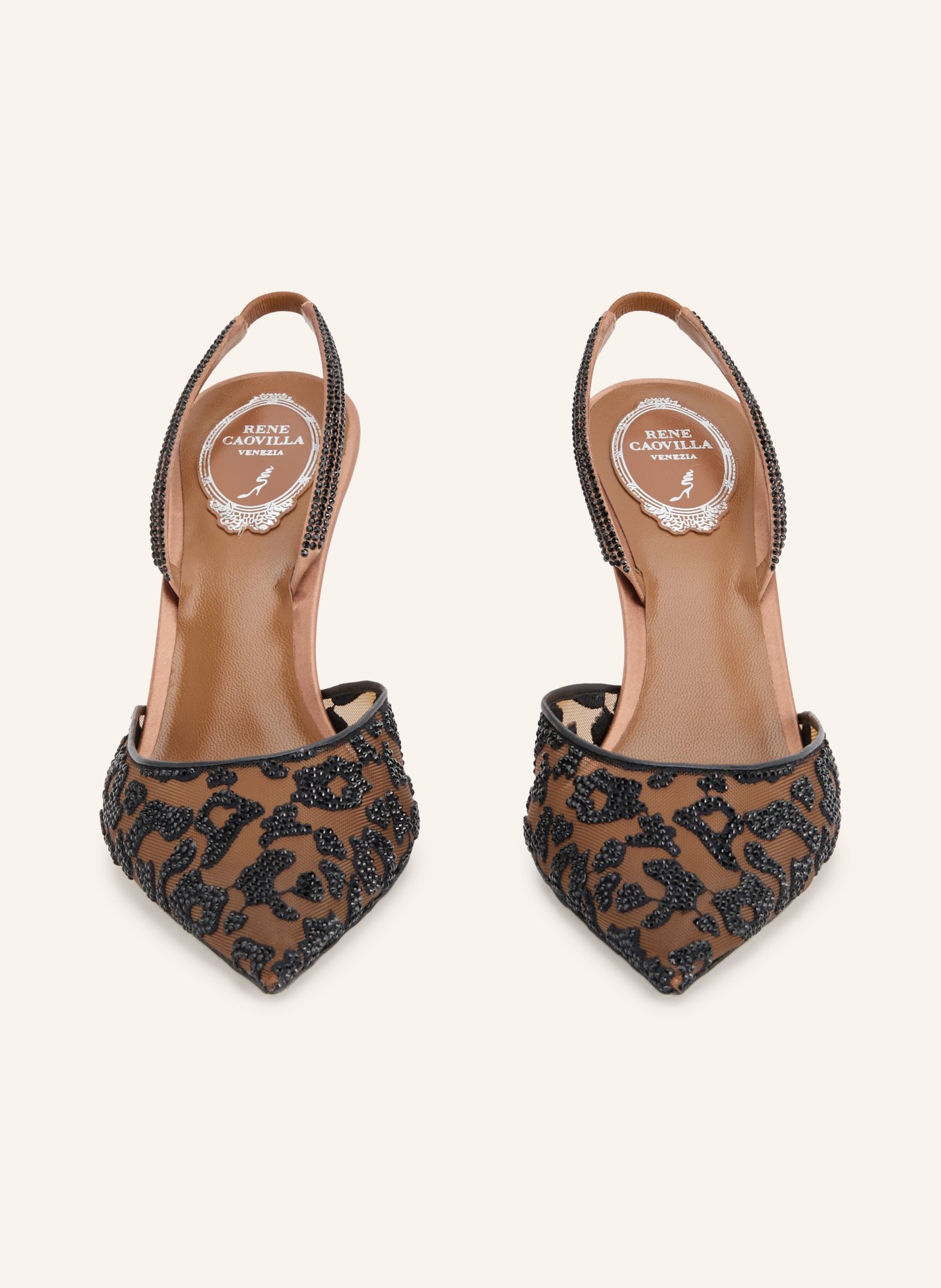 RENE CAOVILLA Slingbacks met sierstenen: BRUIN / ZWART
