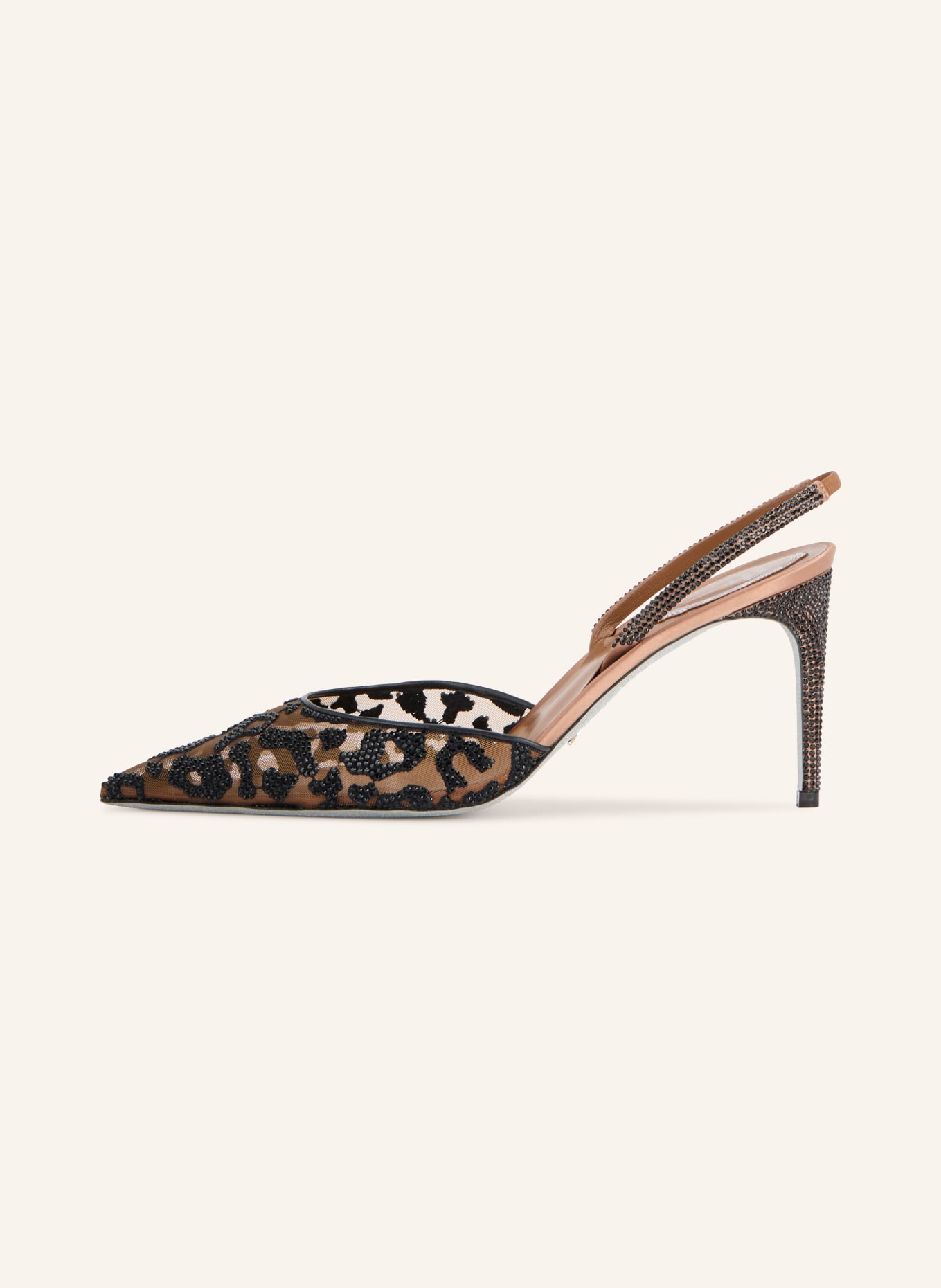 RENE CAOVILLA Slingbacks met sierstenen: BRUIN / ZWART