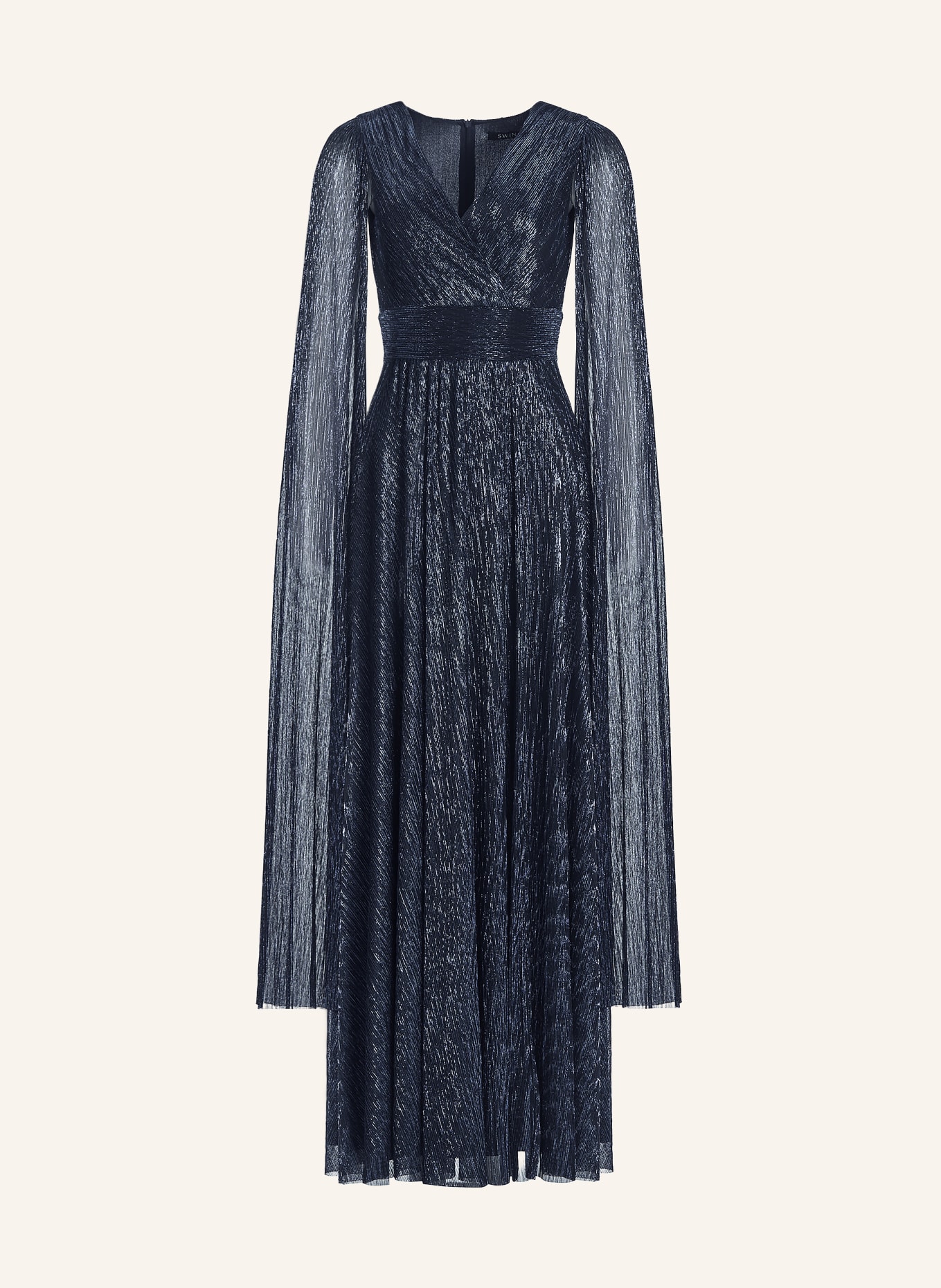 SWING Abendkleid mit Plissees und Glitzergarn: DUNKELBLAU