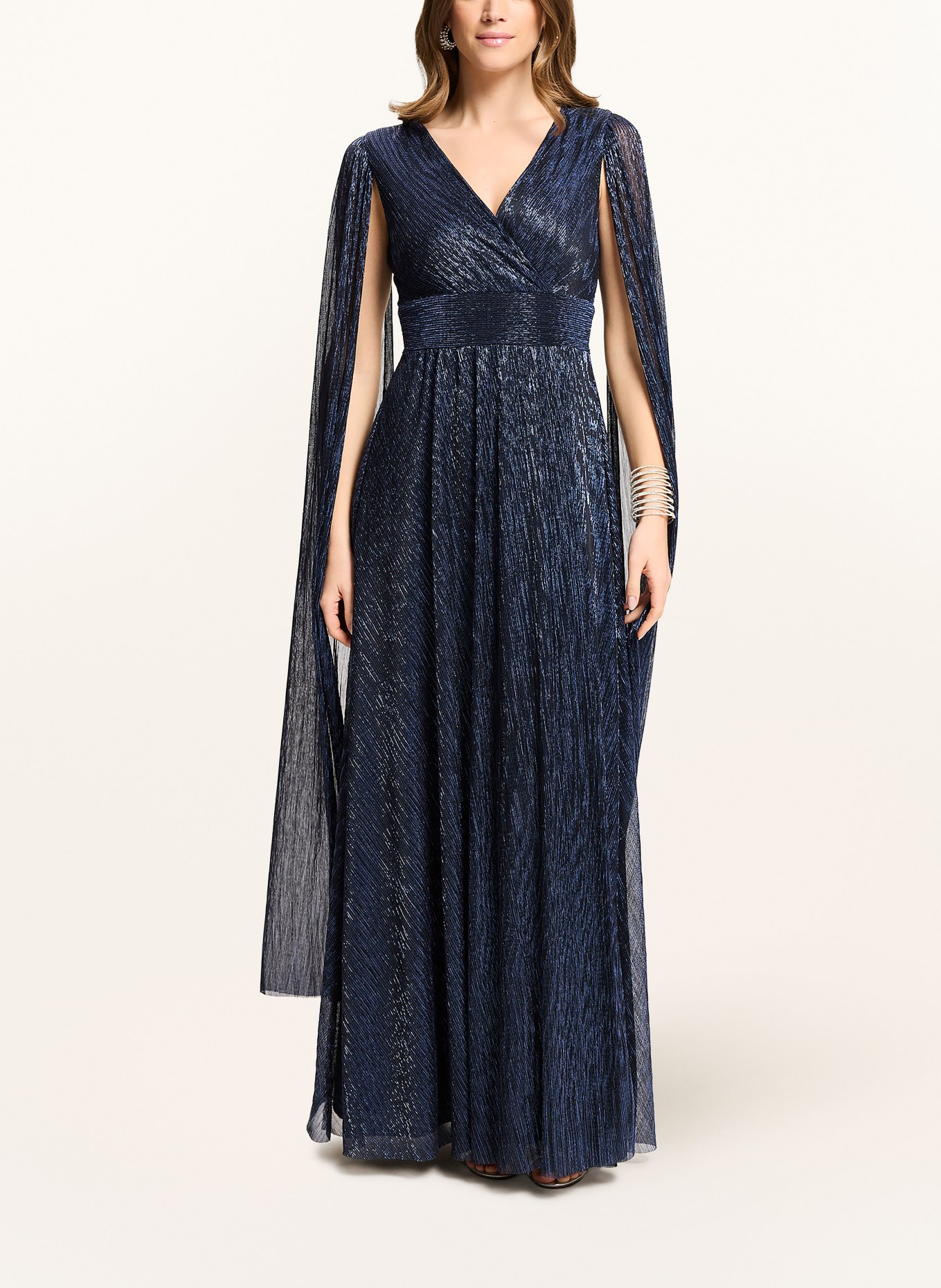 SWING Abendkleid mit Plissees und Glitzergarn: DUNKELBLAU
