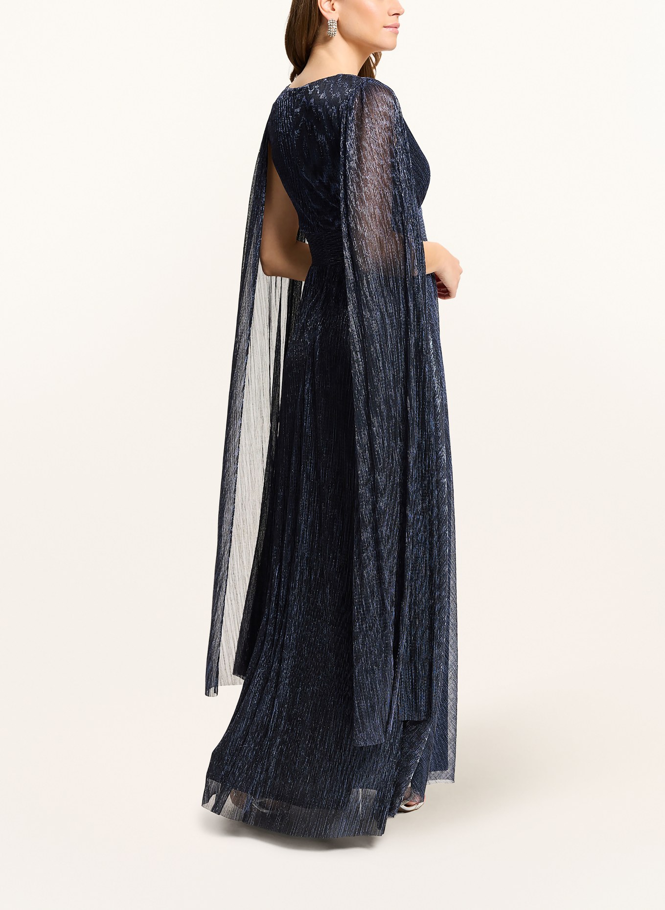 SWING Abendkleid mit Plissees und Glitzergarn: DUNKELBLAU