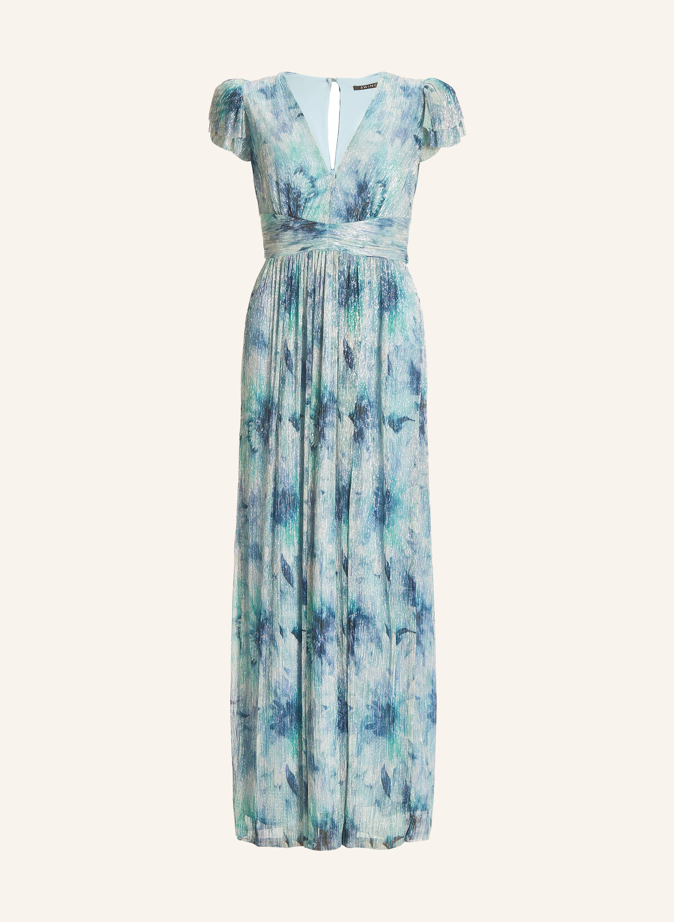 SWING Abendkleid mit Plissees und Glitzergarn: HELLGRÜN / HELLBLAU / DUNKELBLAU