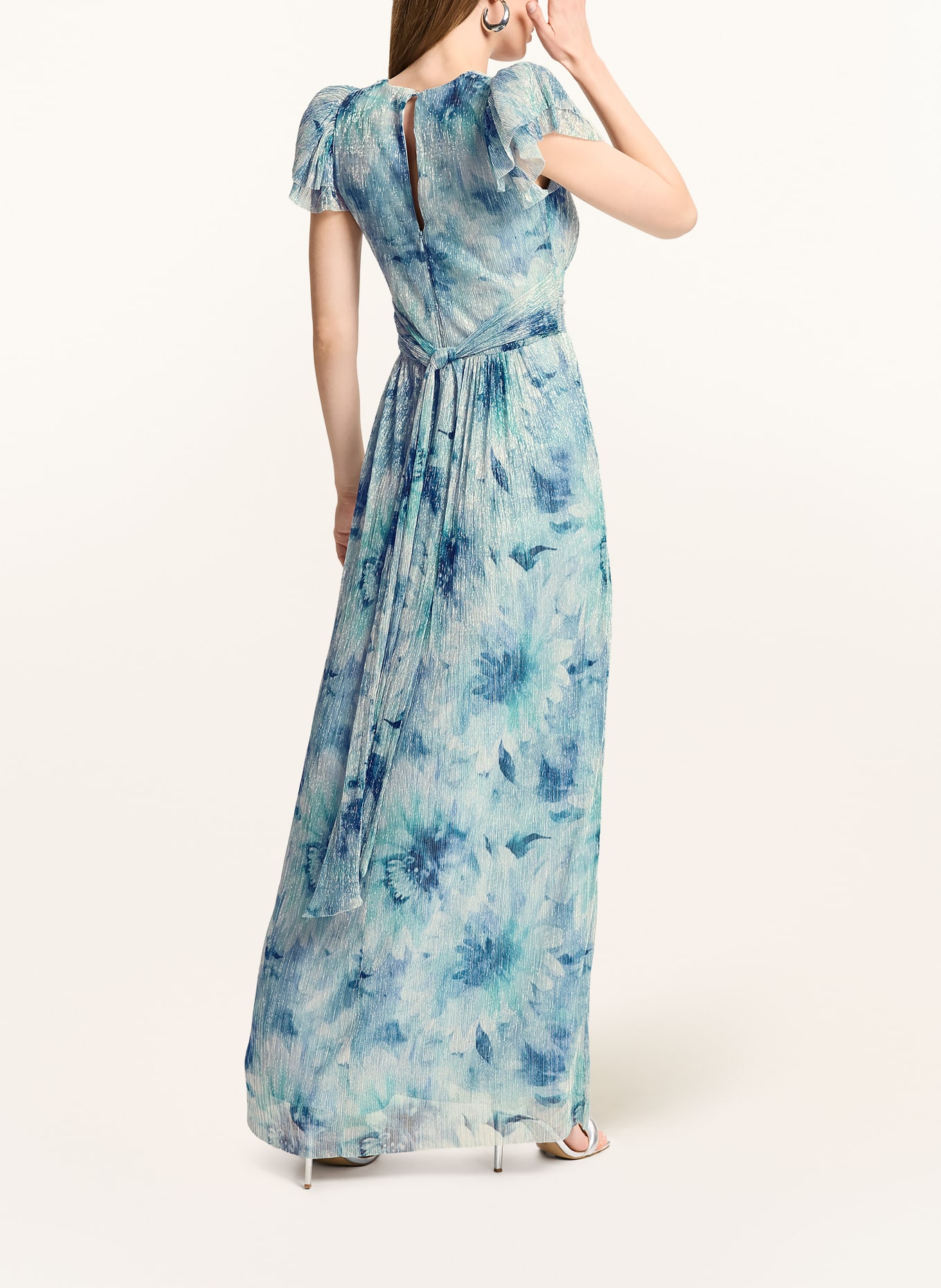 SWING Abendkleid mit Plissees und Glitzergarn: HELLGRÜN / HELLBLAU / DUNKELBLAU