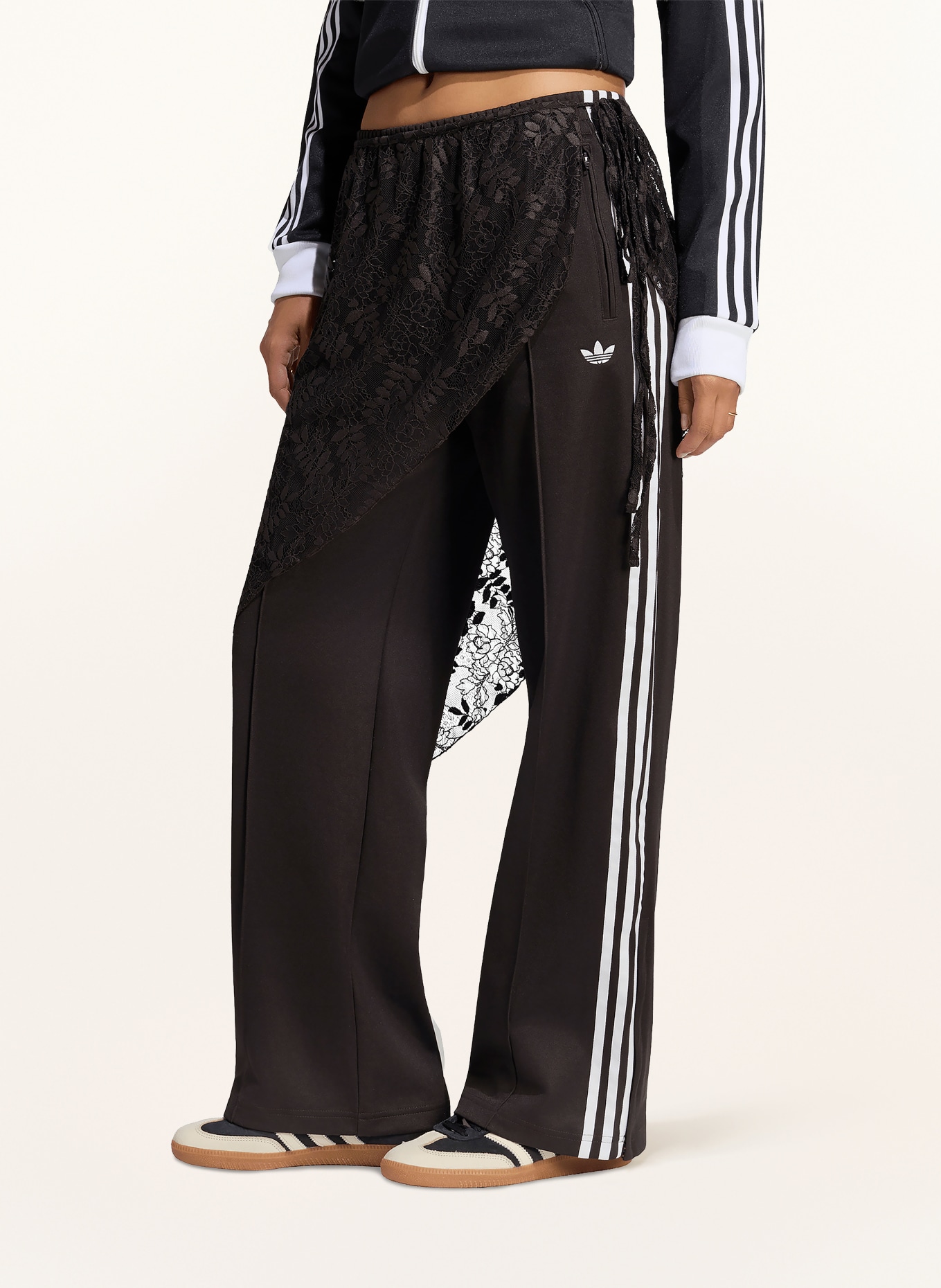 adidas Originals Tack Pants 2IN1 FIREBIRD mit Spitze: DUNKELBRAUN / WEISS