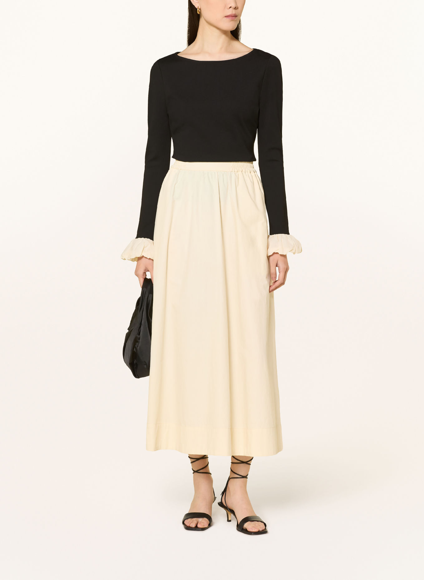 FABIENNE CHAPOT Longsleeve-shirt met lange mouwen en ruches: ZWART / WIT