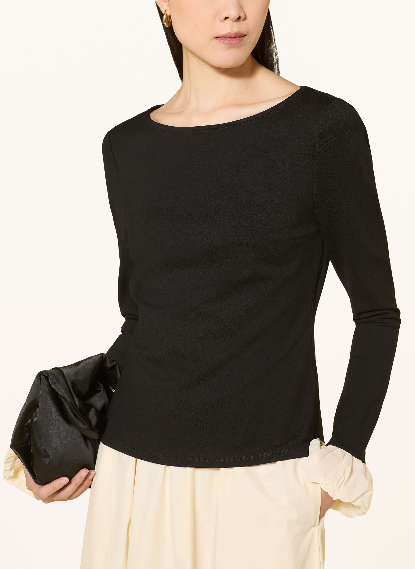 FABIENNE CHAPOT Longsleeve-shirt met lange mouwen en ruches: ZWART / WIT