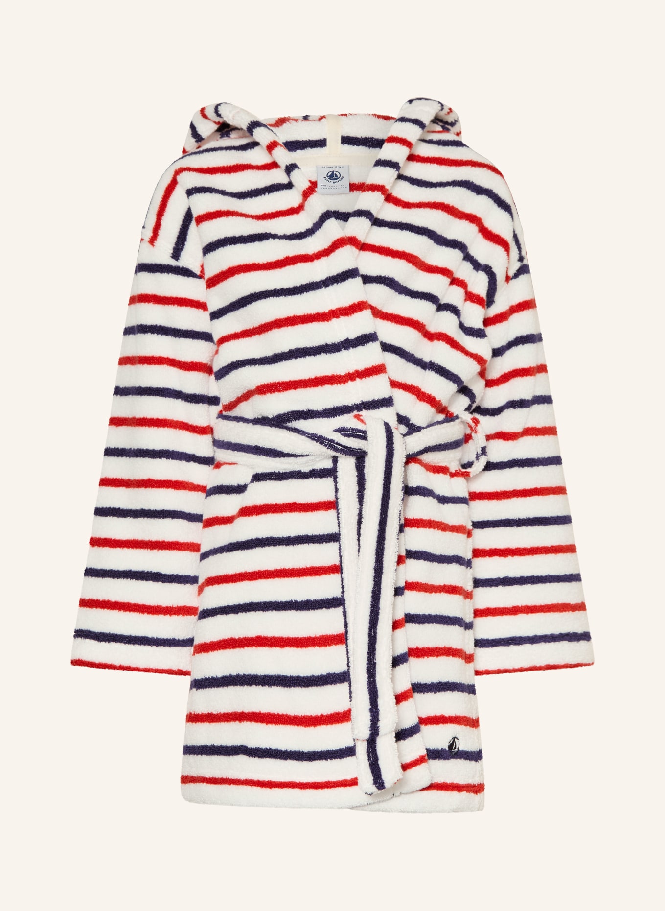 PETIT BATEAU Bademantel mit Kapuze: WEISS / ROT / BLAU