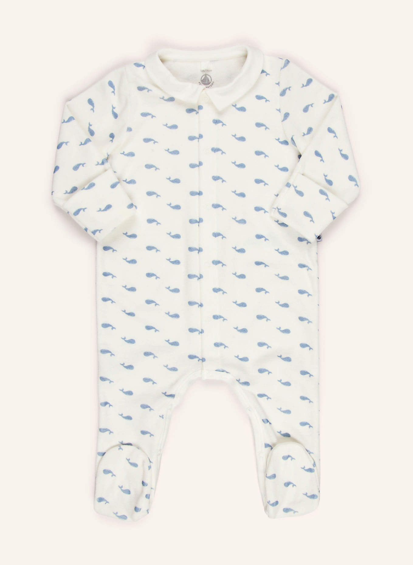 PETIT BATEAU Flanellen rompertjes: WIT / DONKERBLAUW