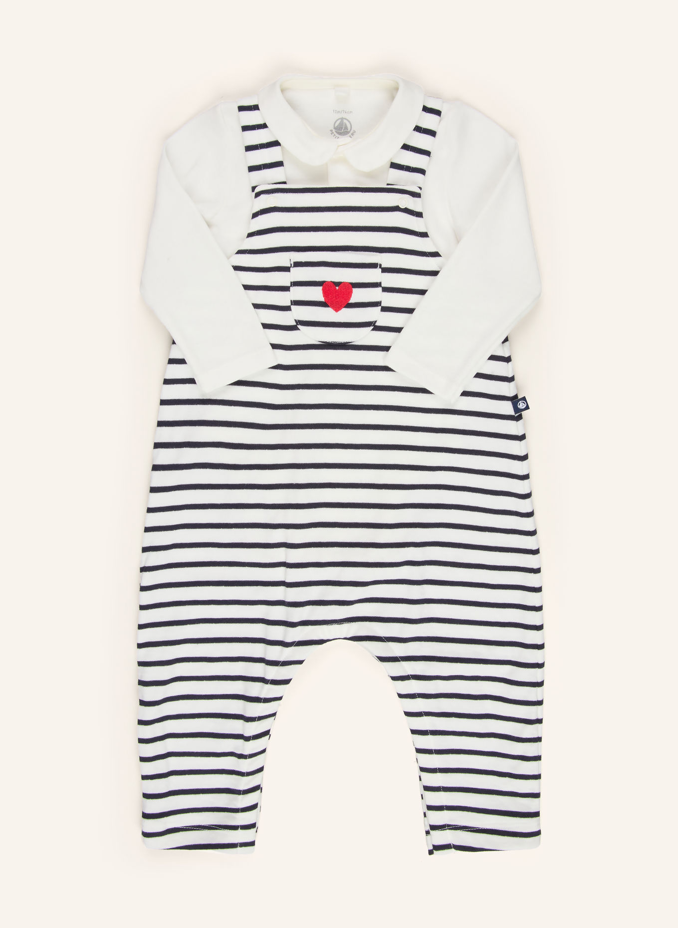 PETIT BATEAU Set: Tuinbroek en Body: WIT / ROOD / ZWART