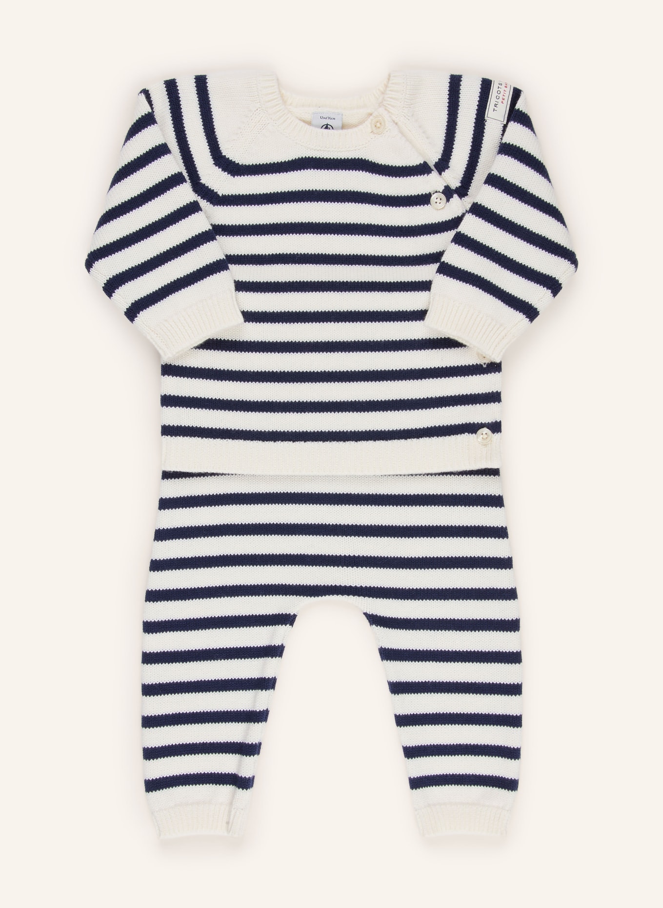 PETIT BATEAU Set: Pullover und Strickhose: CREME / DUNKELBLAU