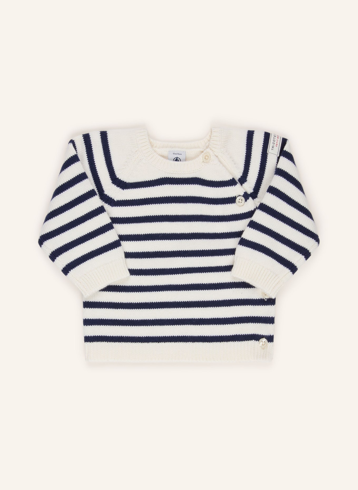 PETIT BATEAU Set: Pullover und Strickhose: CREME / DUNKELBLAU