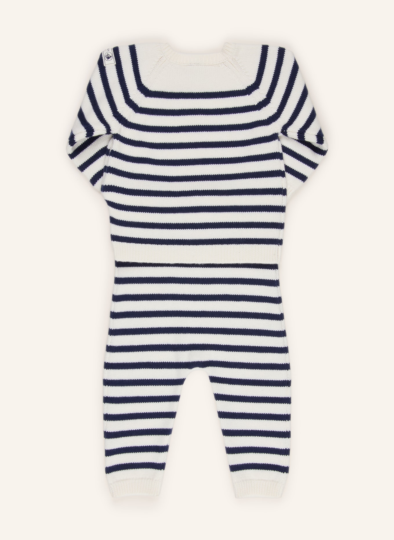 PETIT BATEAU Set: Pullover und Strickhose: CREME / DUNKELBLAU