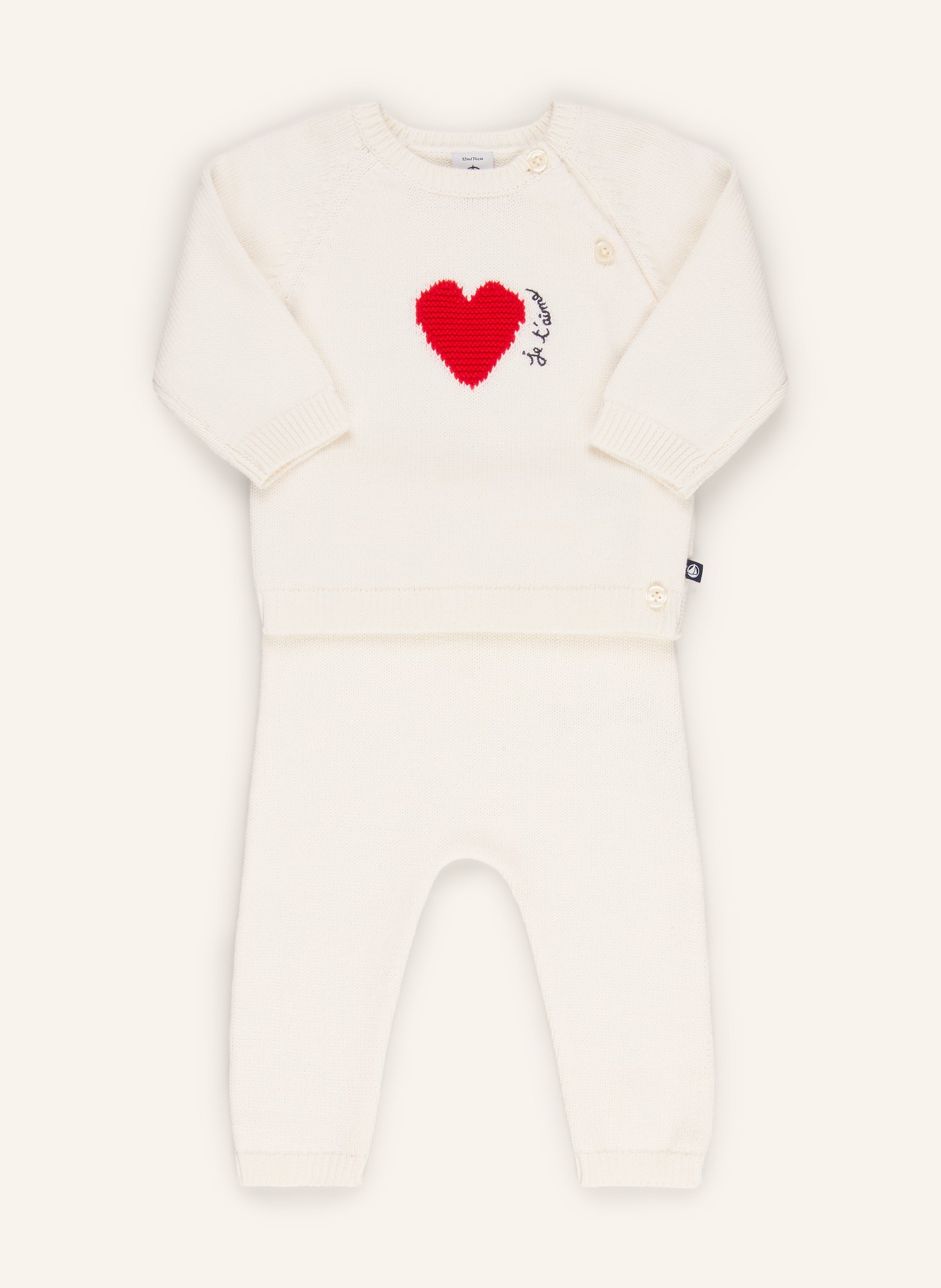 PETIT BATEAU Set: Pullover und Strickhose: ECRU / ROT