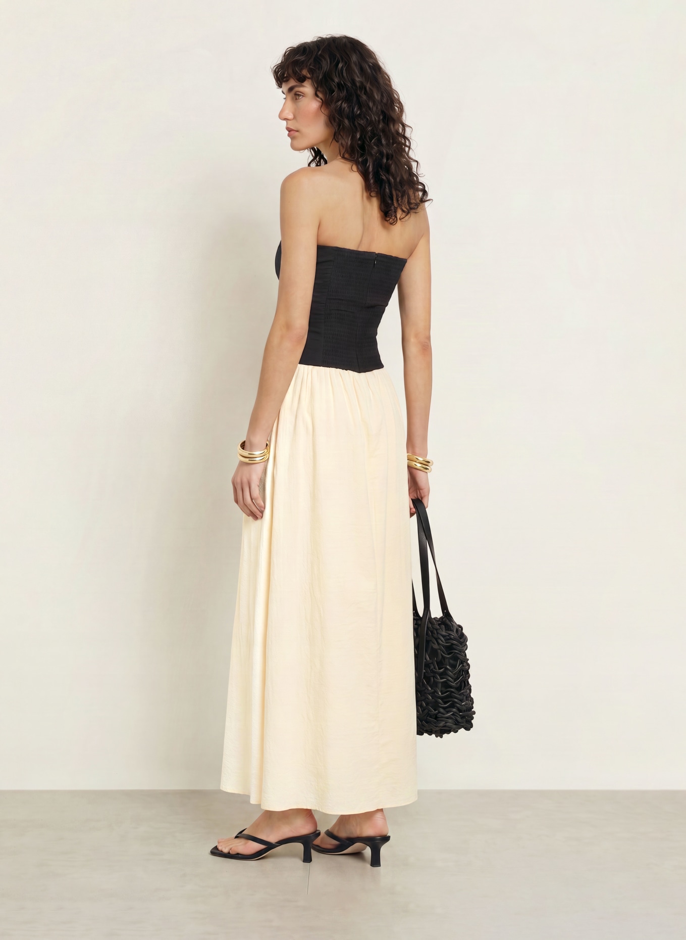 FAITHFULL THE BRAND SANT ROC Off-the-shoulder dress: BLACK / CREAM
