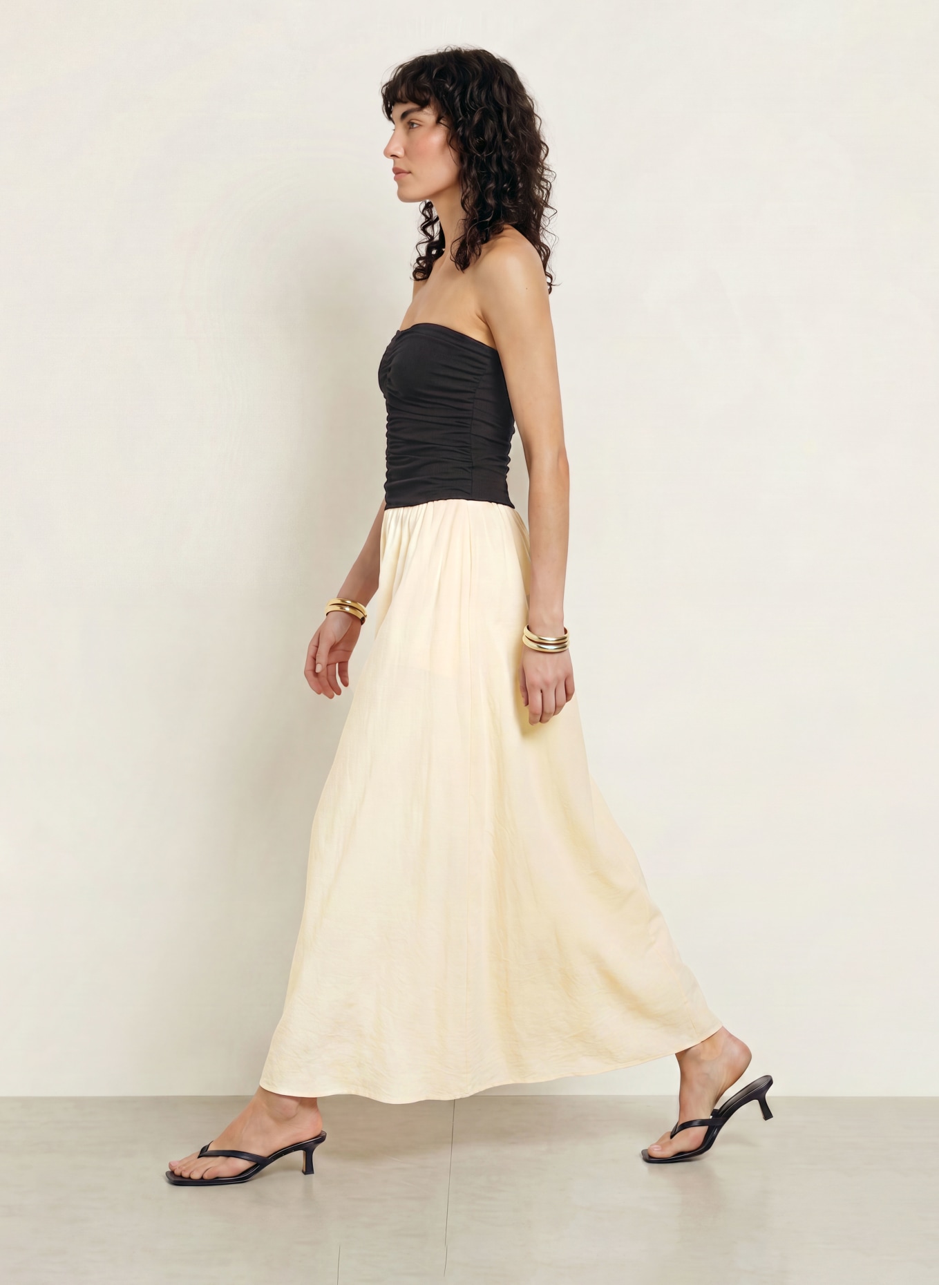 FAITHFULL THE BRAND SANT ROC Off-the-shoulder dress: BLACK / CREAM