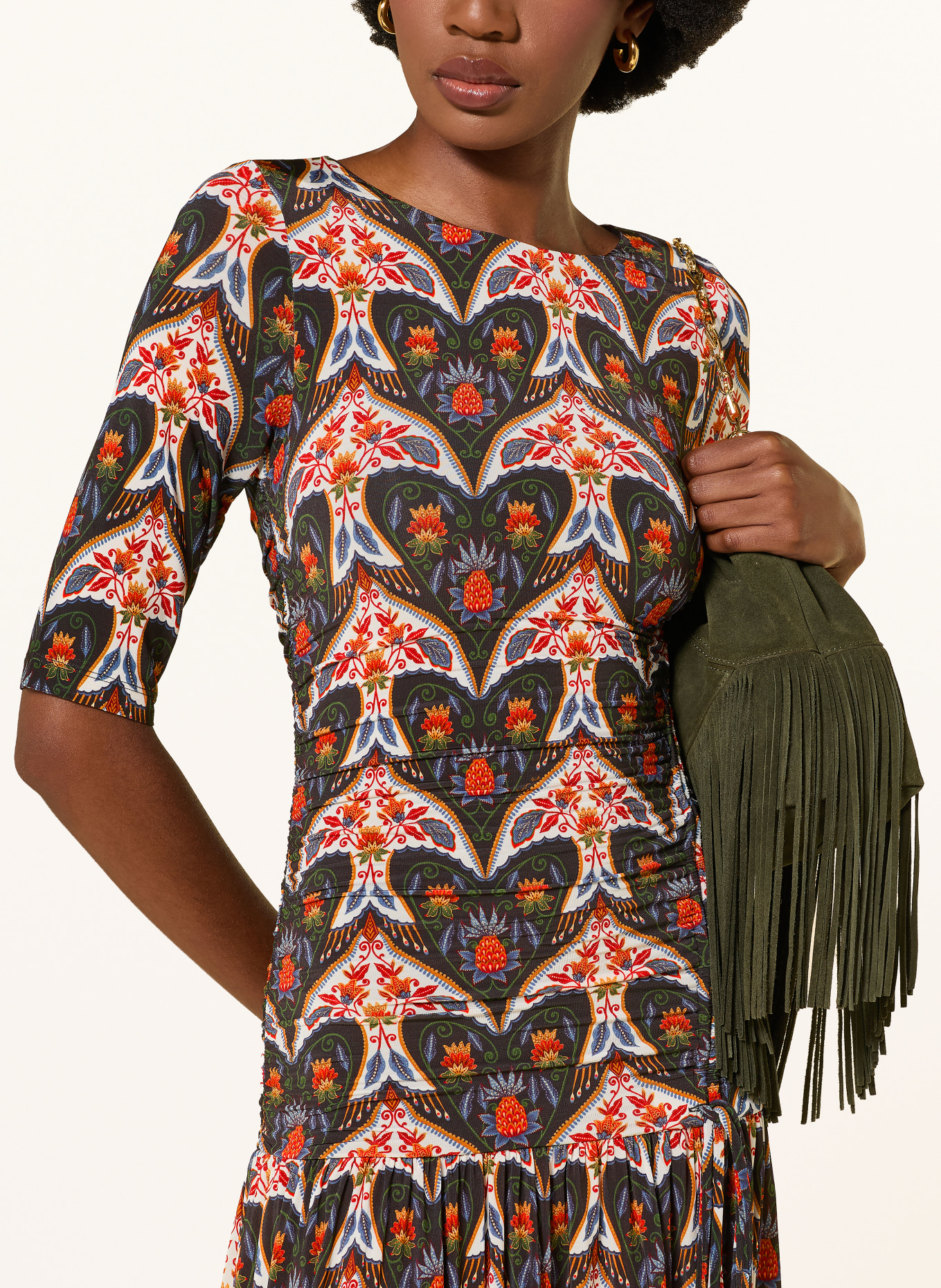 FARM RIO Rochie din jersey PORCELAIN BIRDS: NEGRU / ALBASTRU ÎNCHIS / ALB