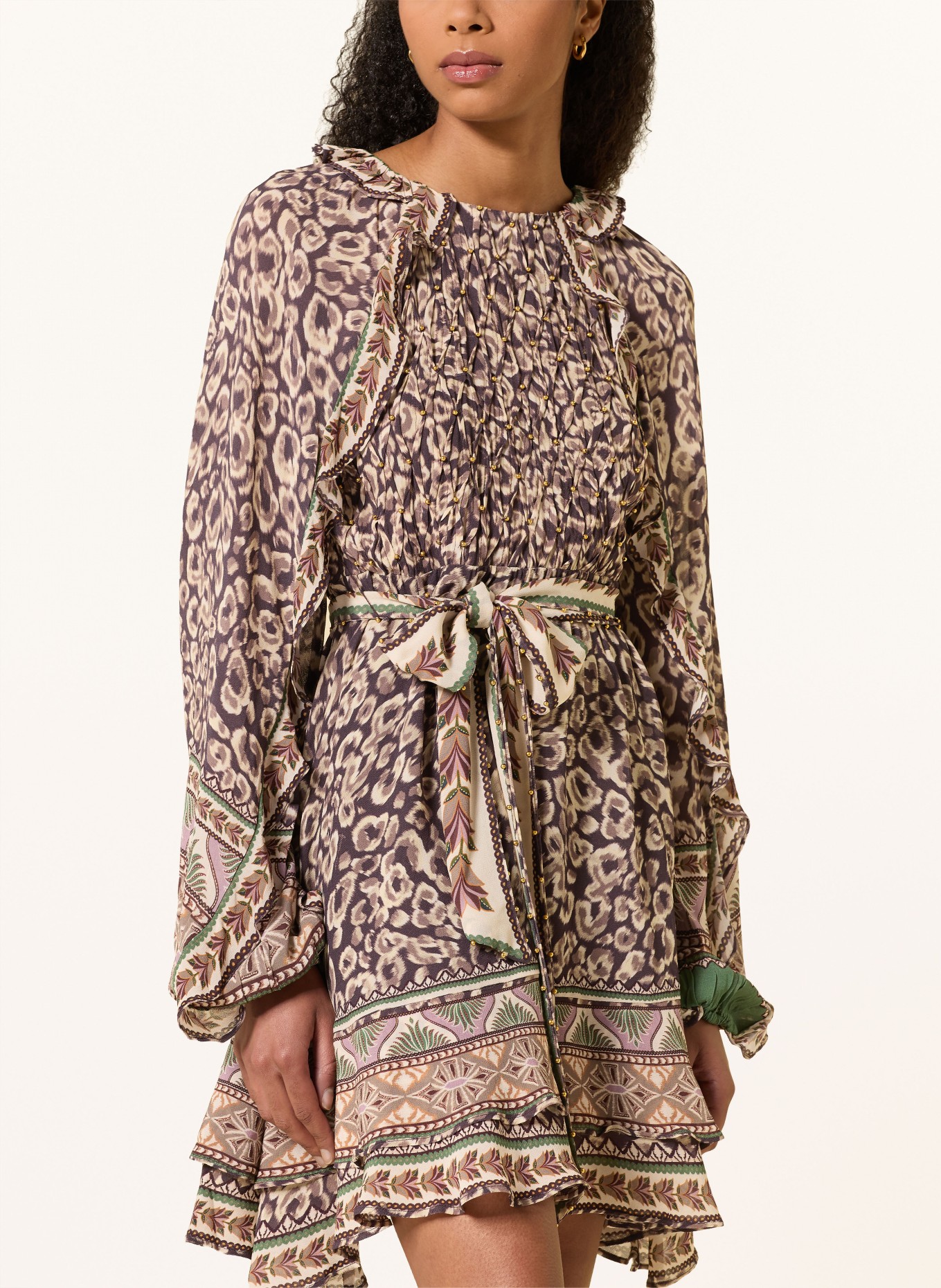 FARM RIO Jurk met volants en sierstenen: MARRON FONCÉ / BRUIN / BEIGE