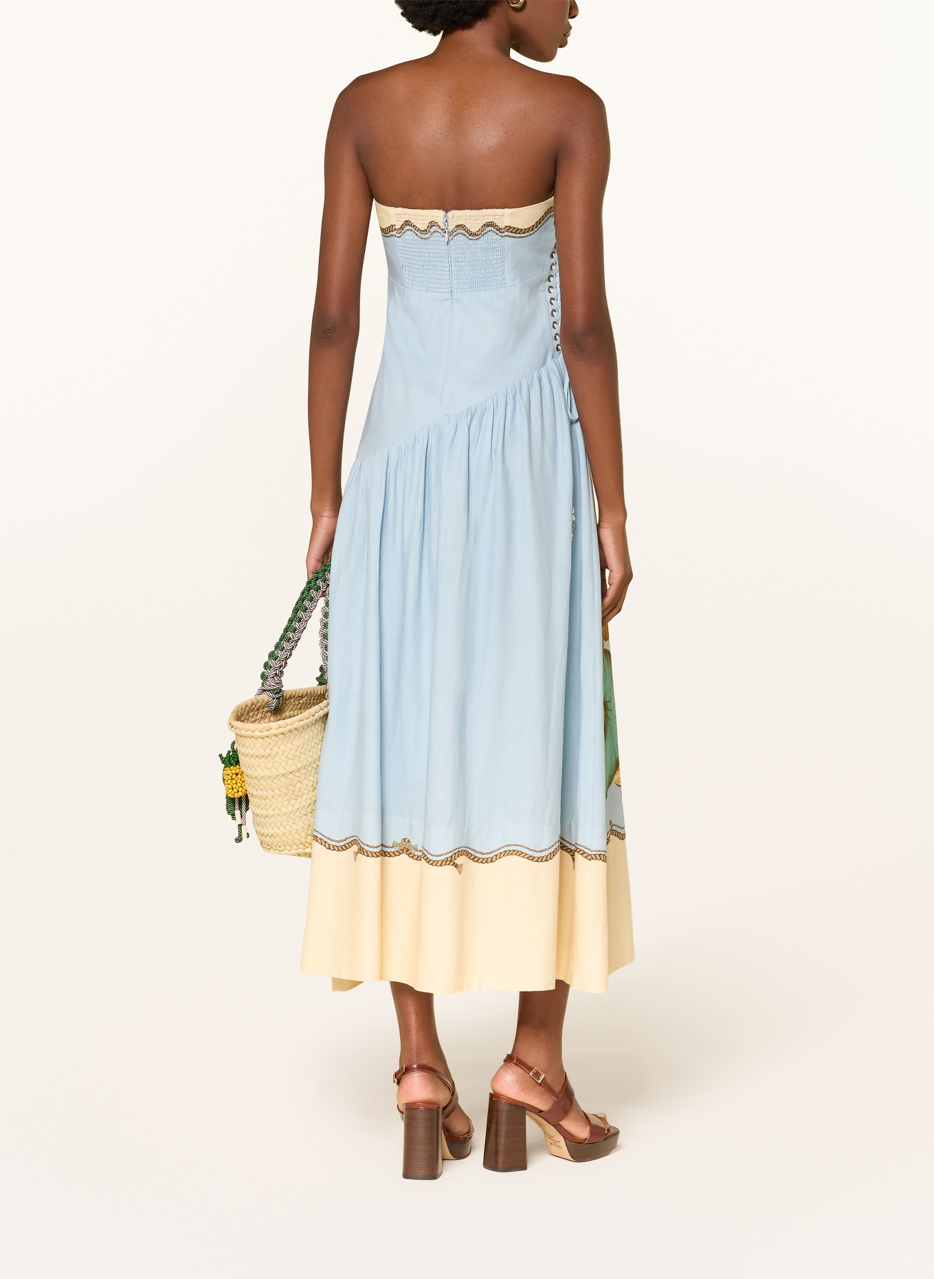 FARM RIO Off-Shoulder-Kleid RIO SOUVENIR mit Leinen: HELLBLAU / CREME / DUNKELORANGE