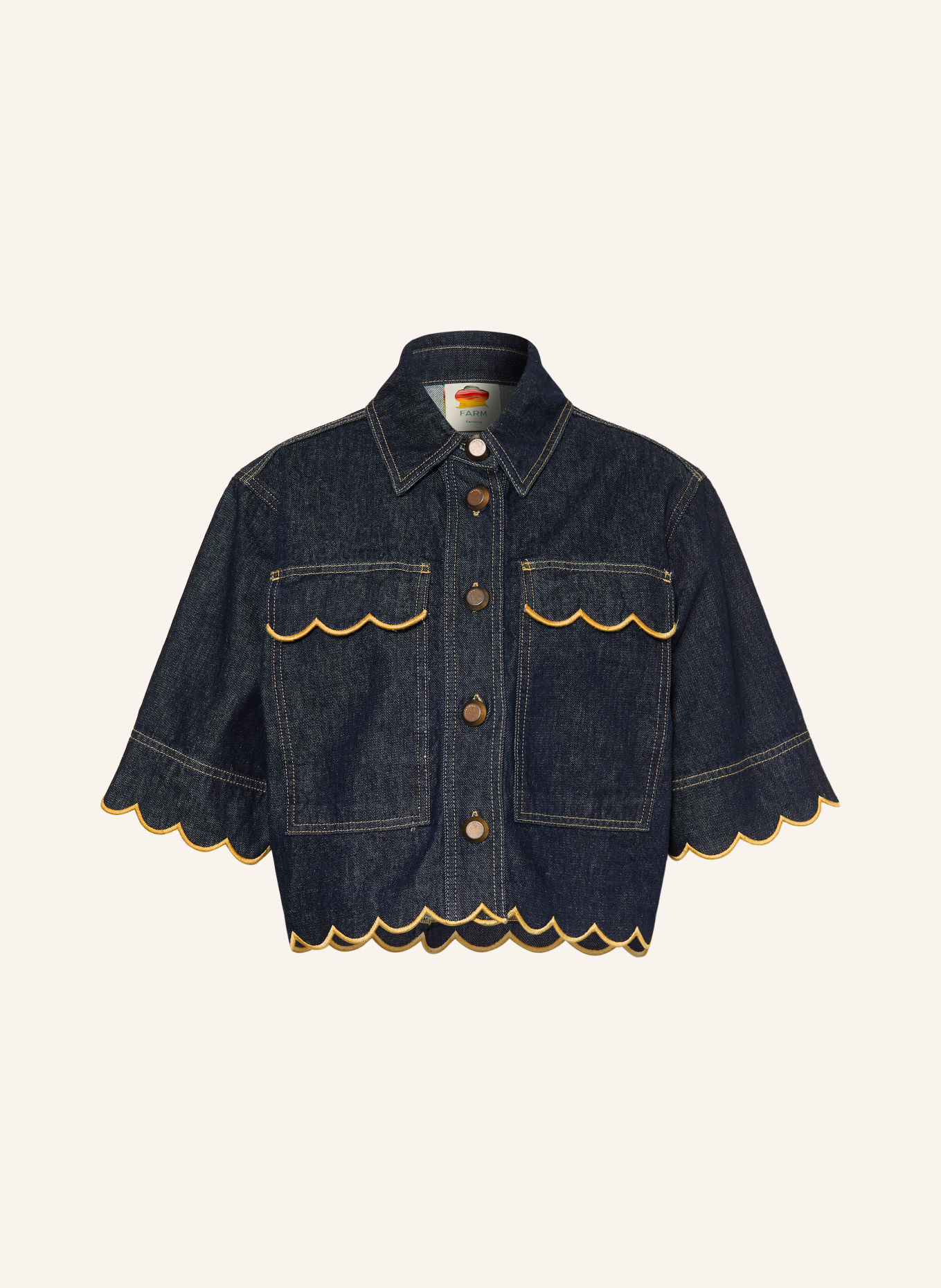 FARM RIO Denim blouse: DARK BLUE / LIGHT BROWN