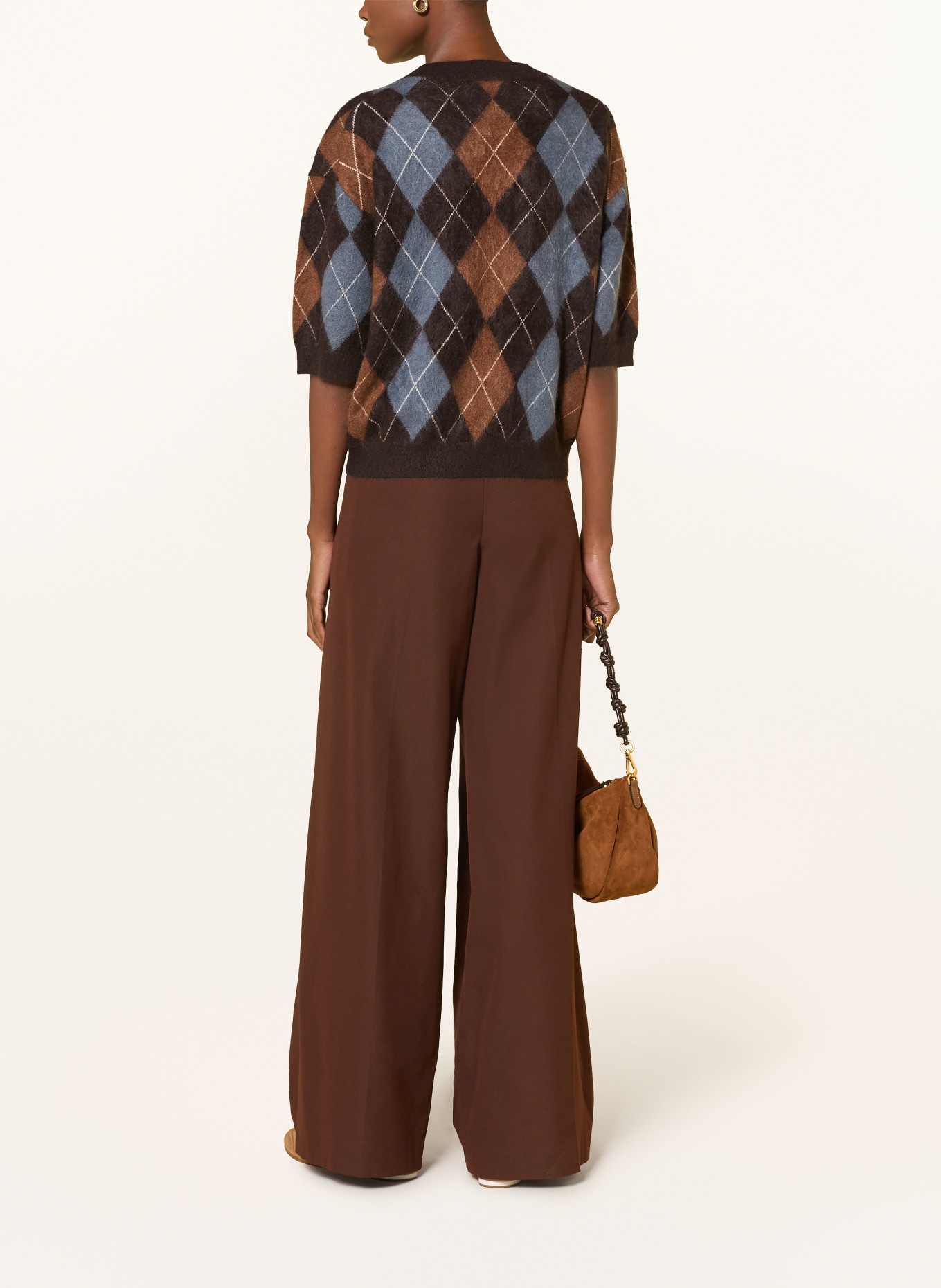 (THE MERCER) N.Y. Haut en maille en cachemire: MARRON FONCÉ / MARRON / BLEU