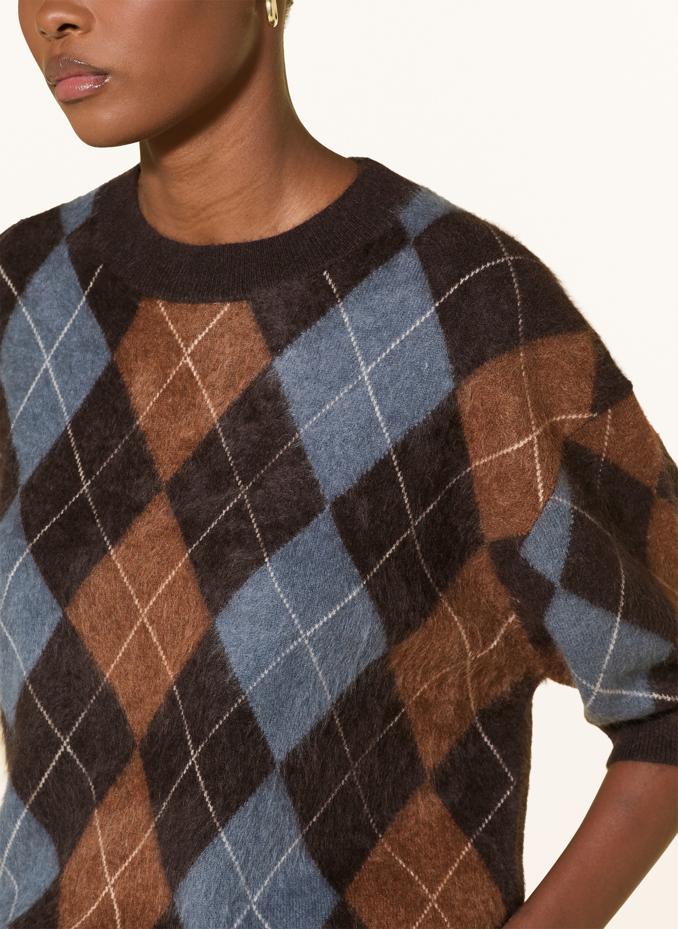 (THE MERCER) N.Y. Haut en maille en cachemire: MARRON FONCÉ / MARRON / BLEU
