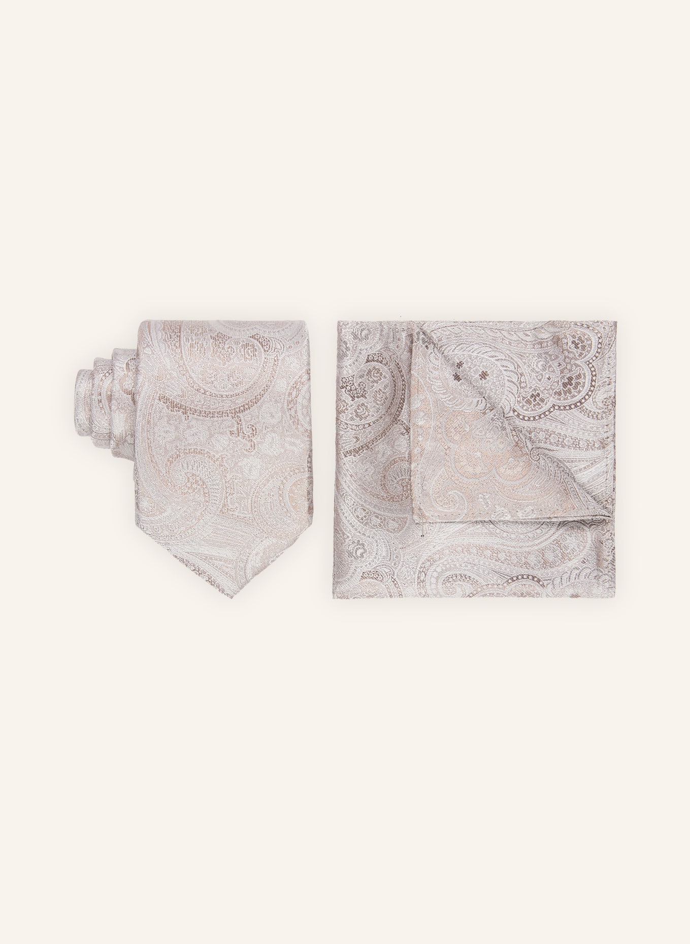 Sterlington Set: Pocket square and Tie: BEIGE / SILVER