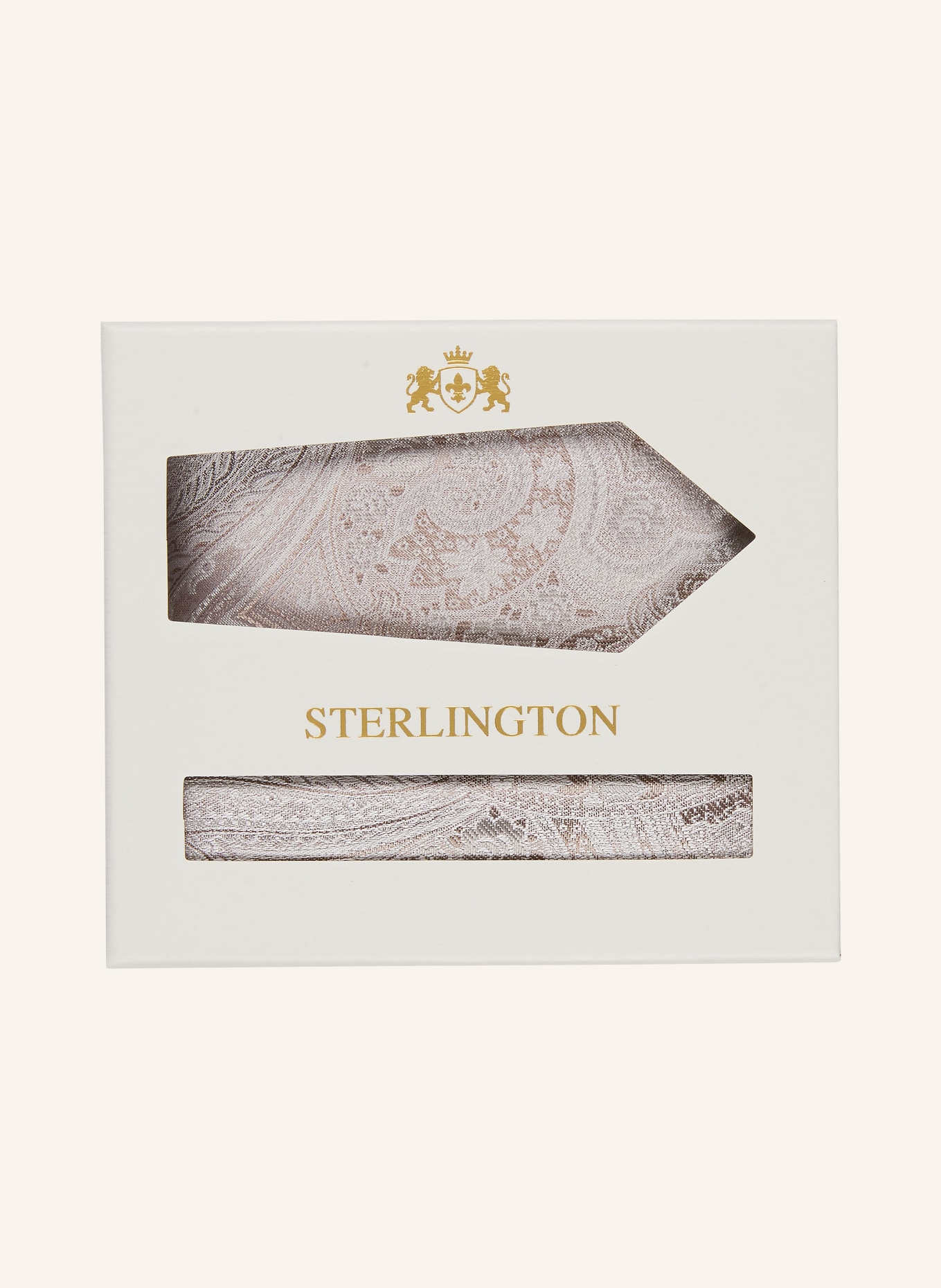 Sterlington Set: Pocket square and Tie: BEIGE / SILVER
