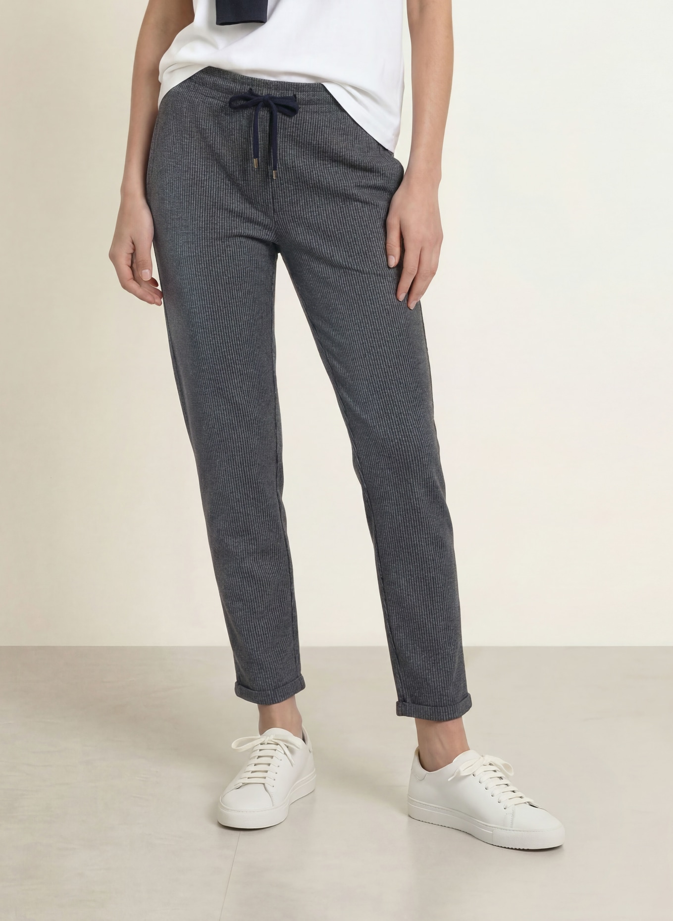 Juvia 7/8-Hose MARGIE im Jogging-Stil: DUNKELBLAU / CREME
