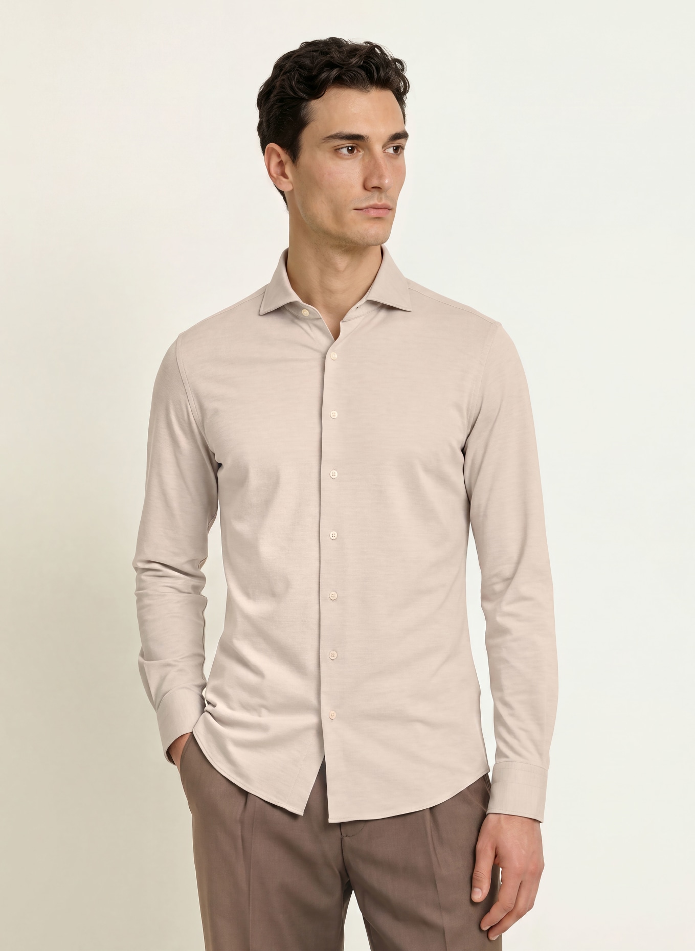 PROFUOMO Hemd Slim Fit: BEIGE / CREME