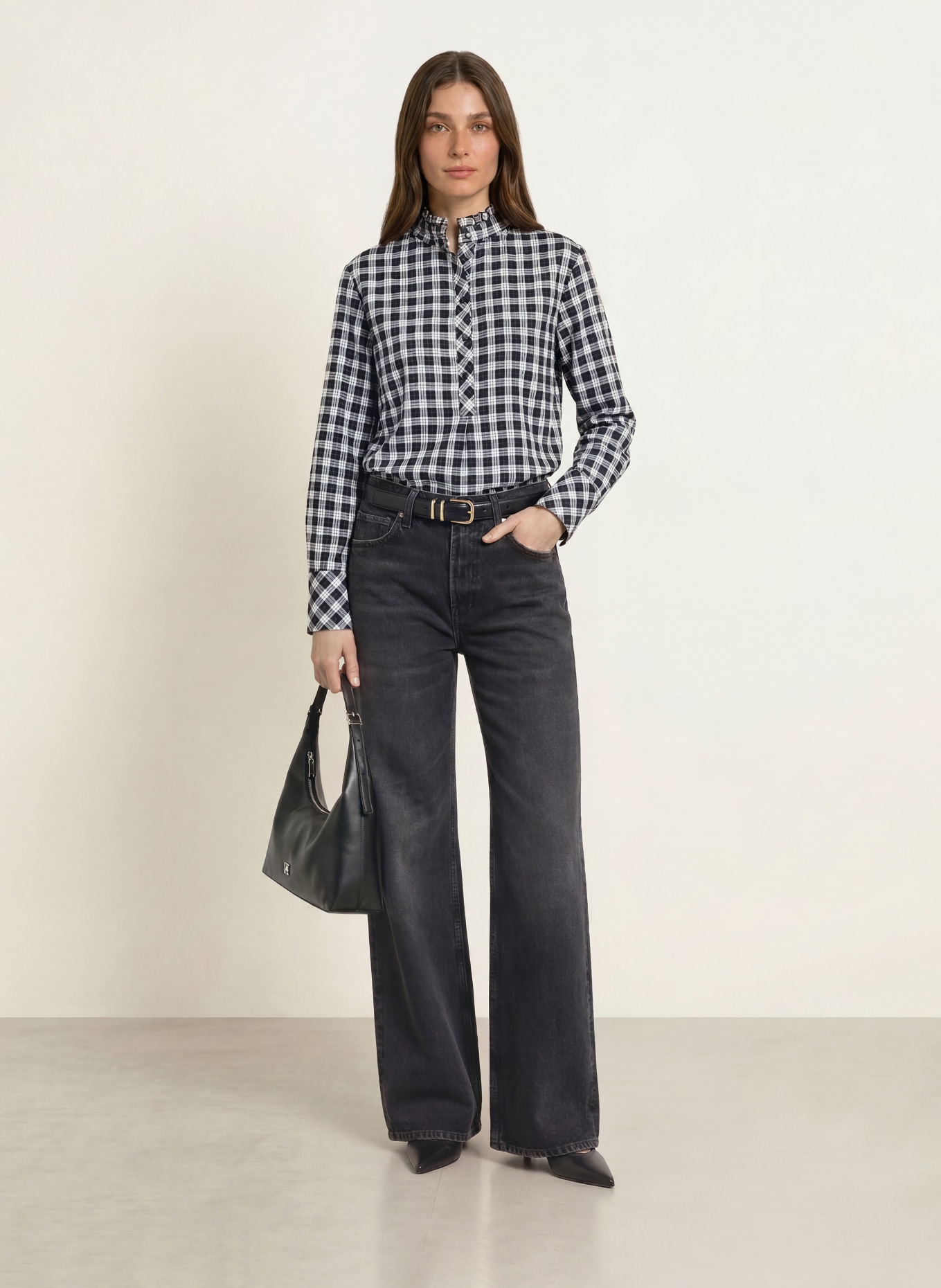 lilienfels Blusenshirt mit Rüschen: SCHWARZ / WEISS
