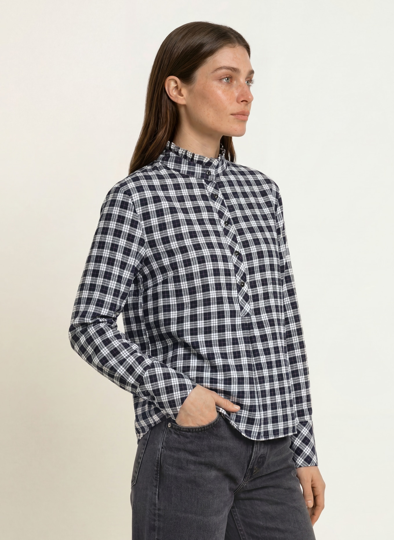 lilienfels Blusenshirt mit Rüschen: SCHWARZ / WEISS