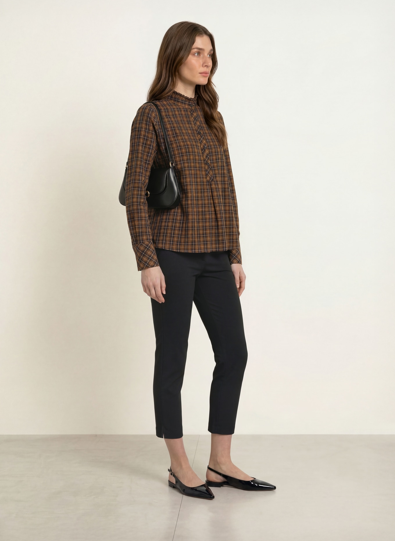 lilienfels Blus med volanger: BRUN / KONJAK / SVART