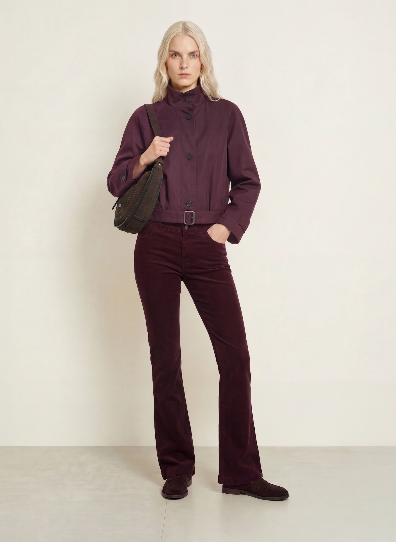 BRAX Pantaloni bootcut SHAKIRA din velur: MOV ÎNCHIS