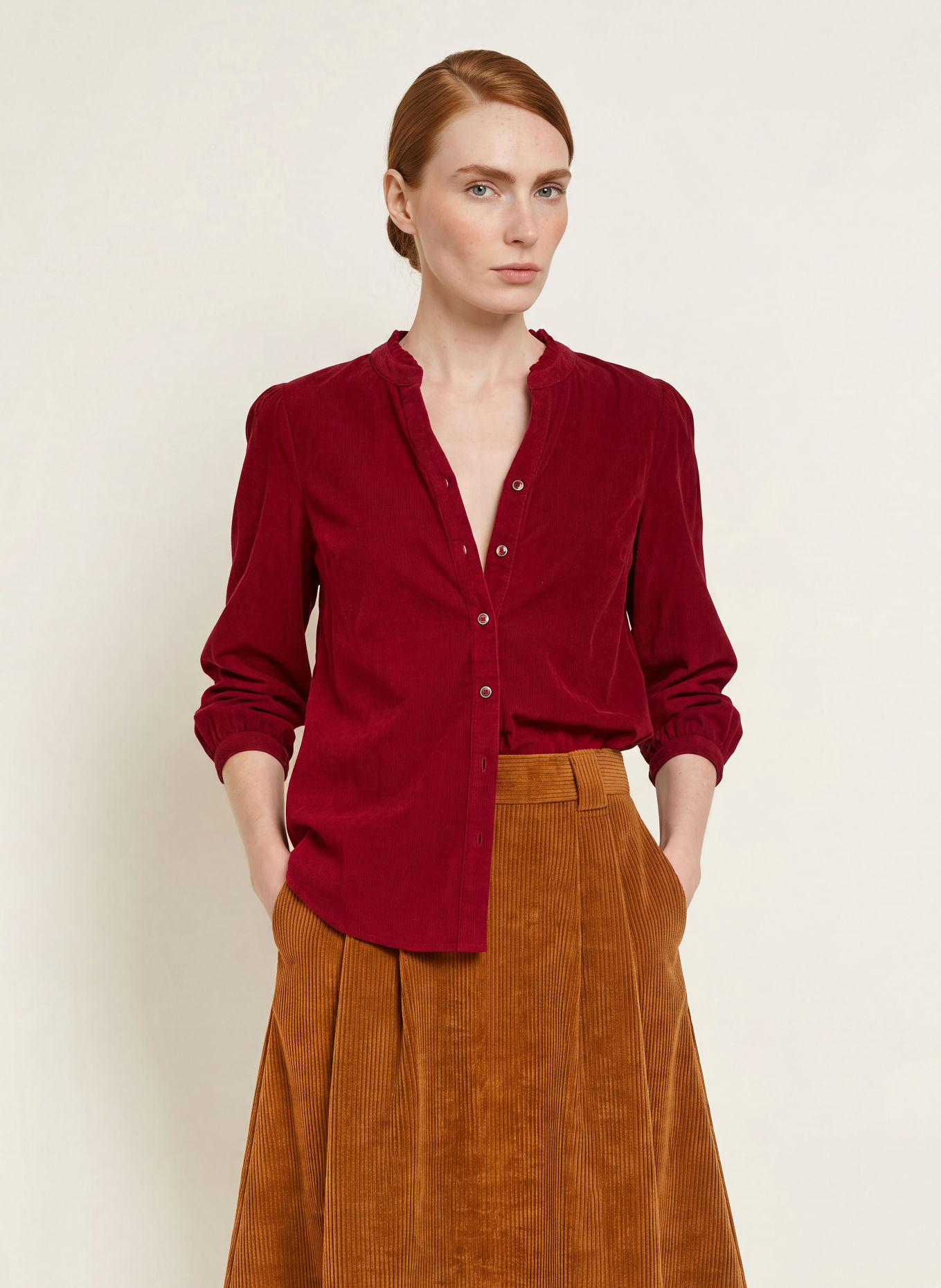 BRAX Cordbluse VIOLET: DUNKELROT