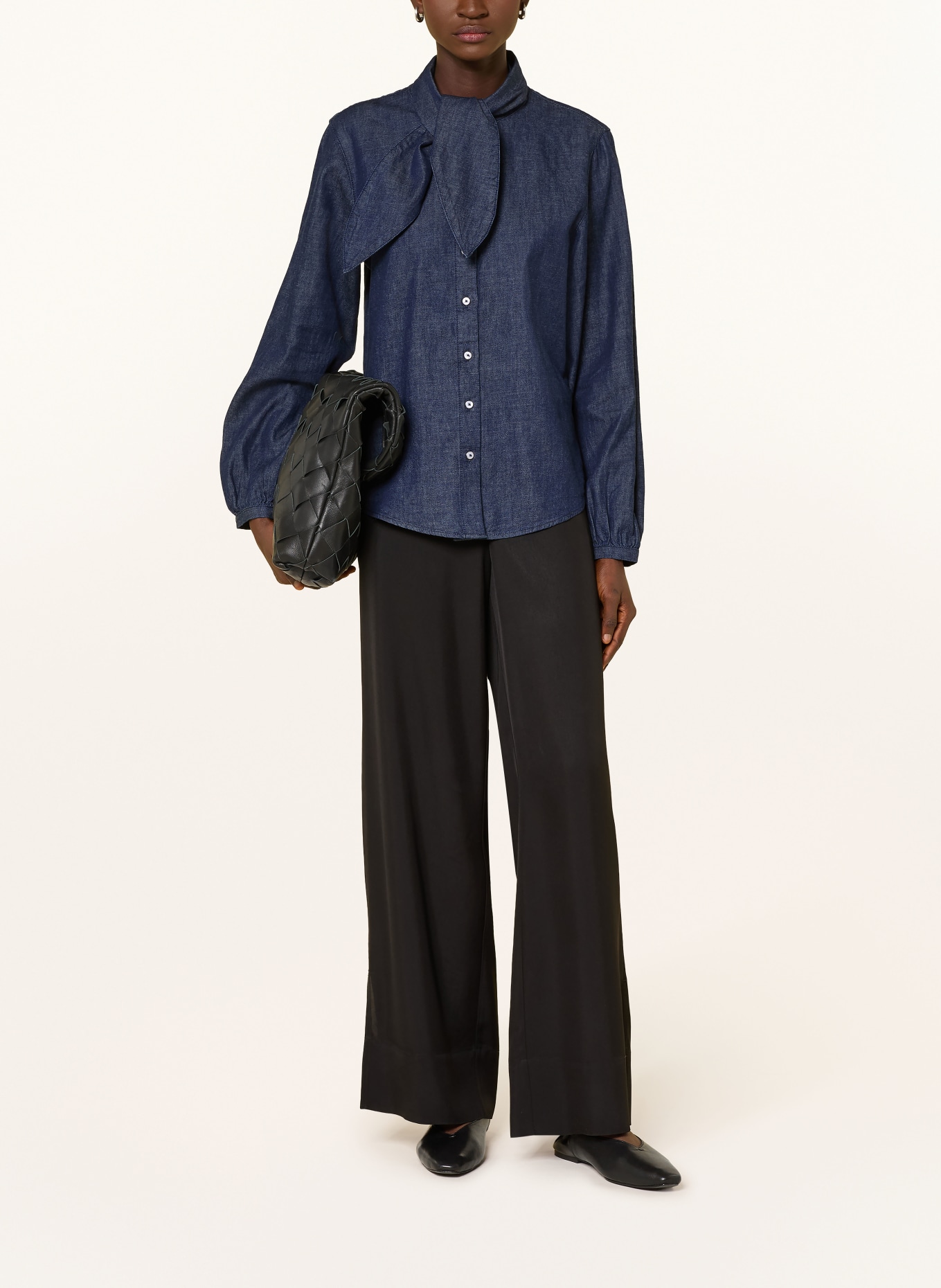 BRAX VELIA denim blouse with detachable bow: DARK BLUE