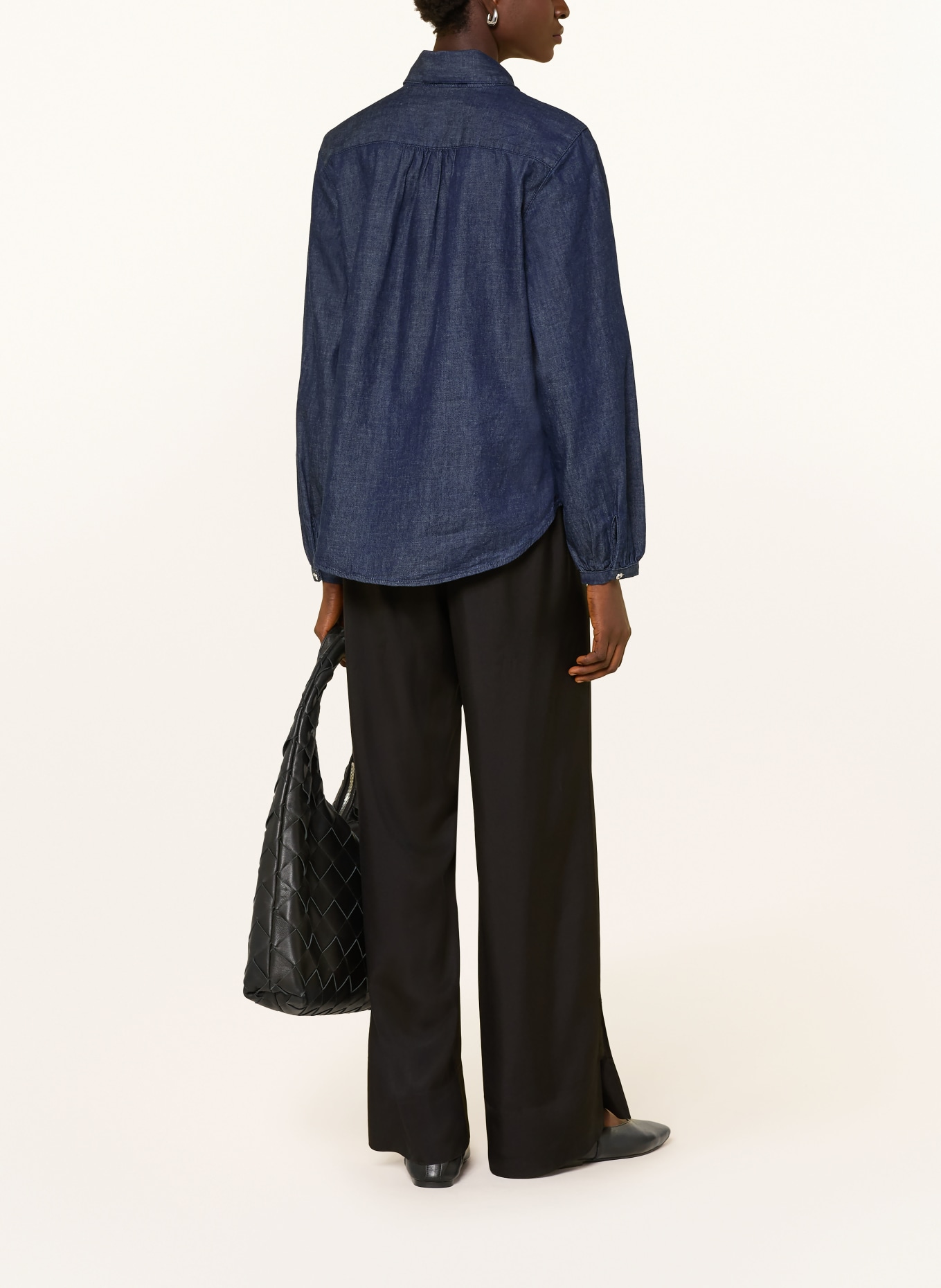 BRAX VELIA denim blouse with detachable bow: DARK BLUE