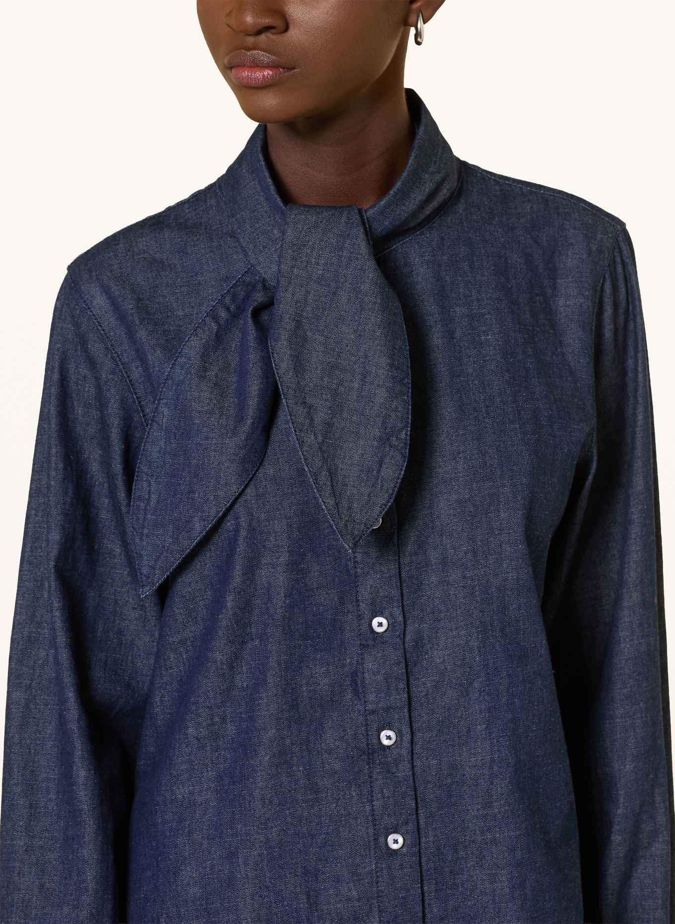 BRAX VELIA denim blouse with detachable bow: DARK BLUE