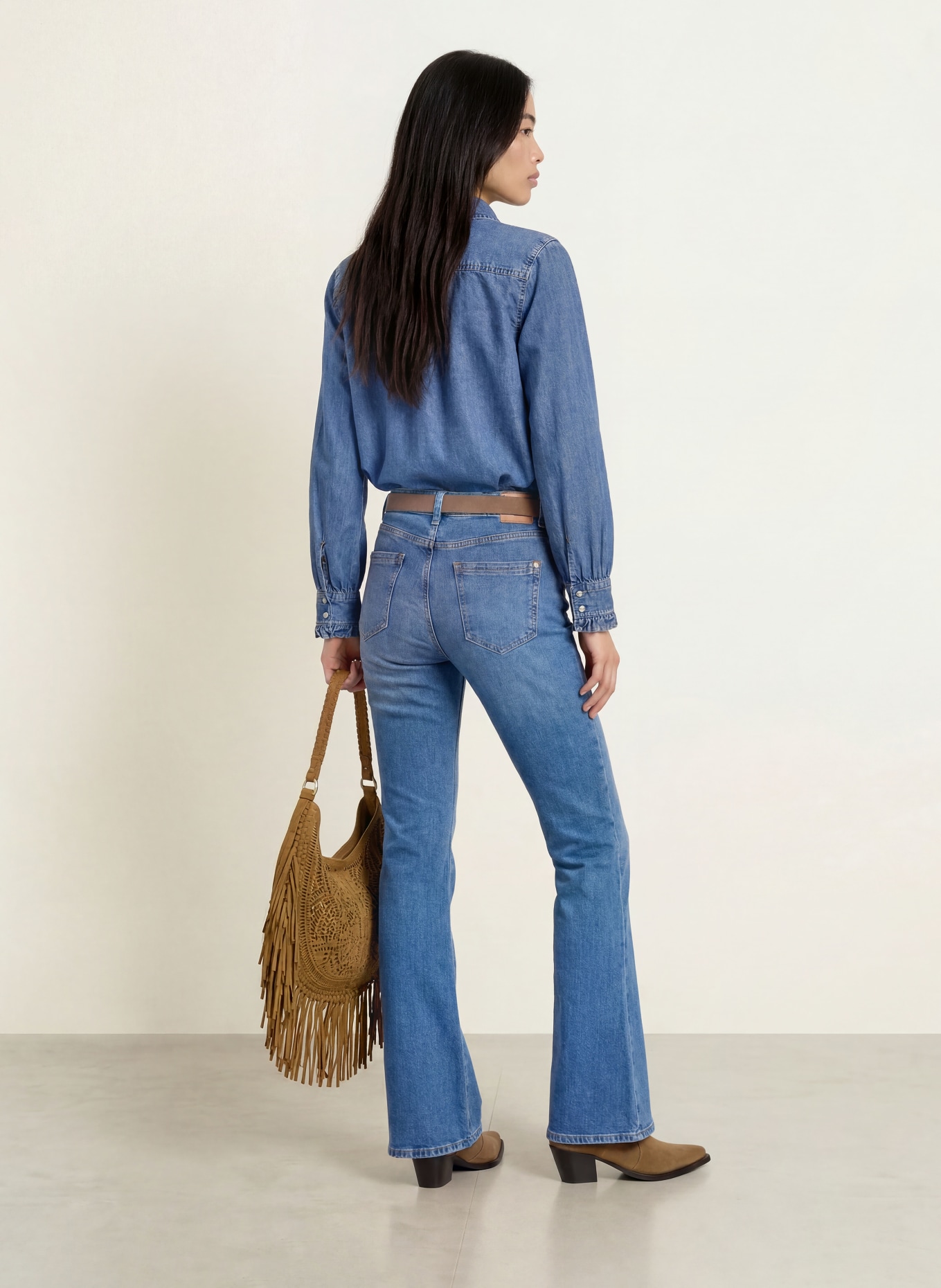 BRAX Jeansbluse VICTORIA mit abnehmbarer Schluppe: BLAU