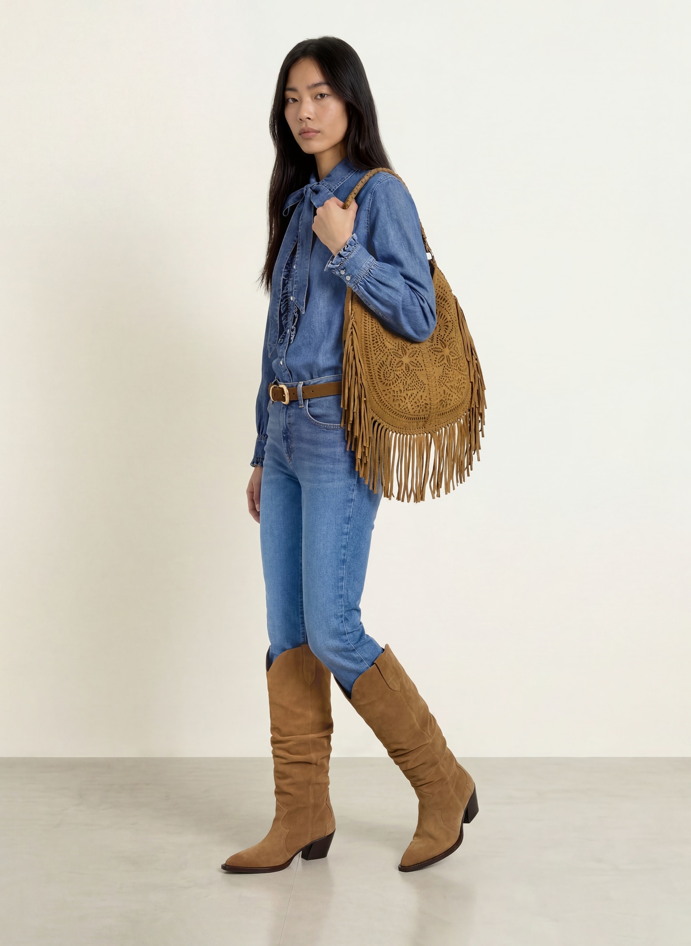 BRAX Jeansbluse VICTORIA mit abnehmbarer Schluppe: BLAU