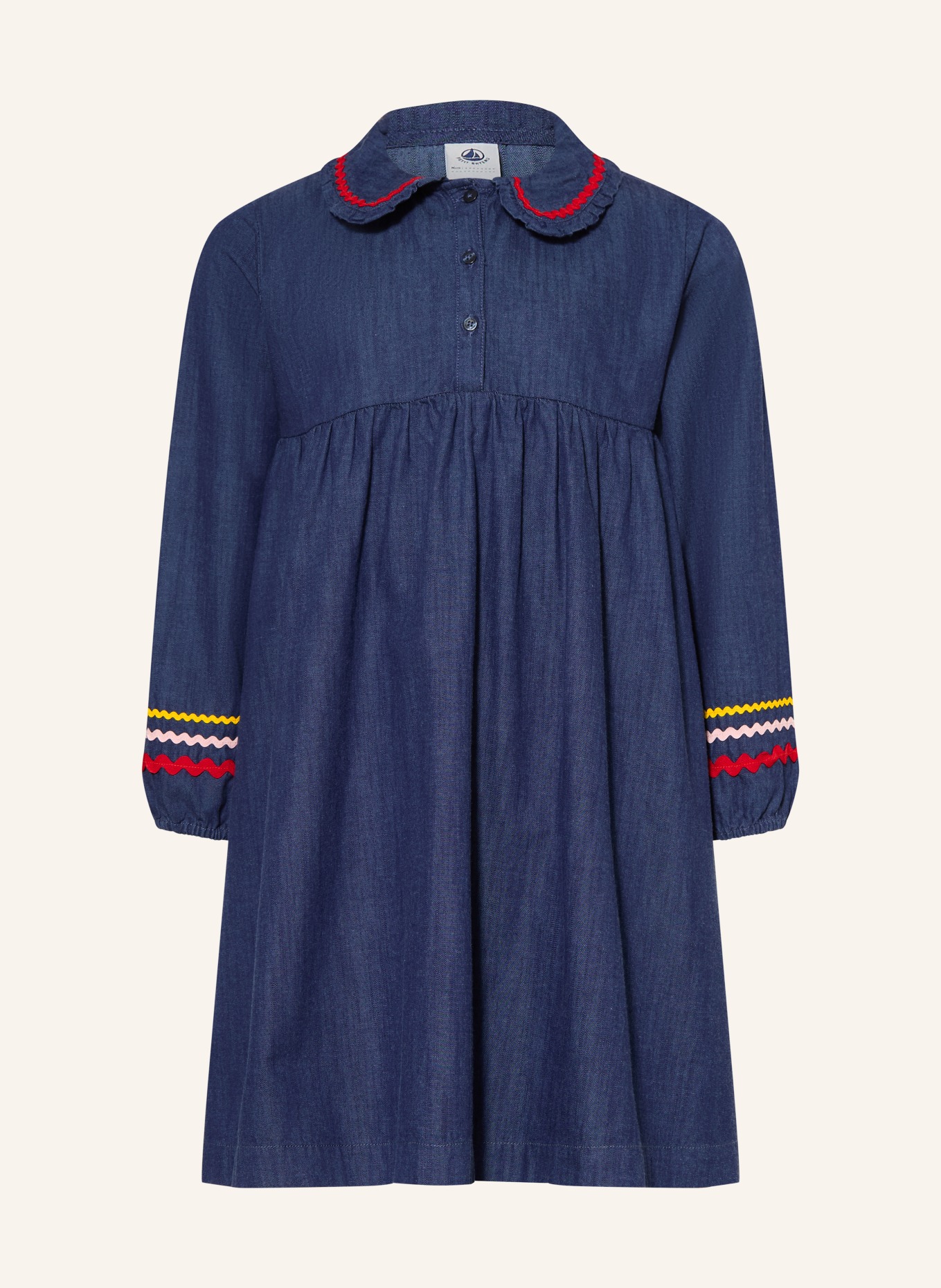 PETIT BATEAU Robe en jean: BLEU FONCÉ / ROUGE FONCÉ / JAUNE