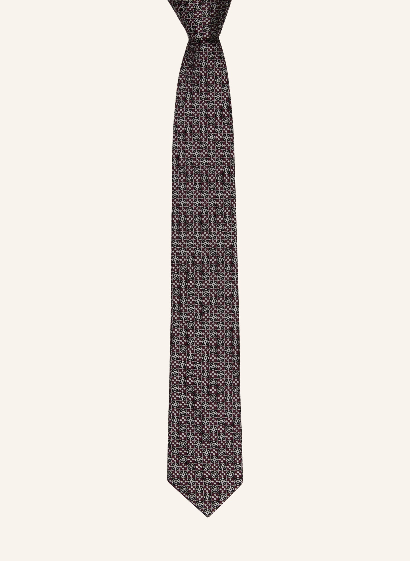 DRYKORN Kravata MODERN: TMAVĚ ČERVENÁ / SVĚTLE ŠEDÁ / ČERNÁ