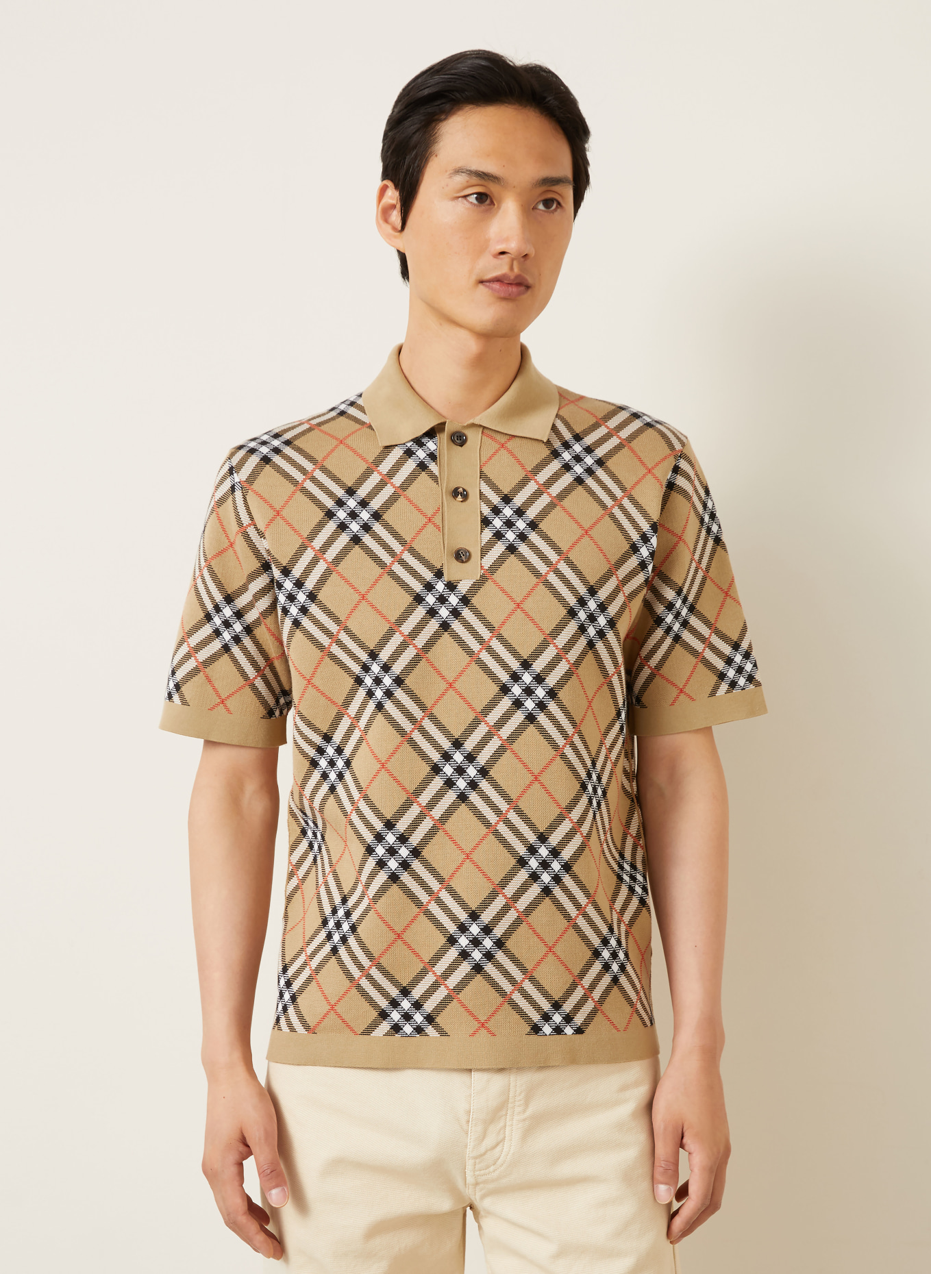 BURBERRY Stickad pikétröja MARLOW: KAMEL / RÖD / VIT
