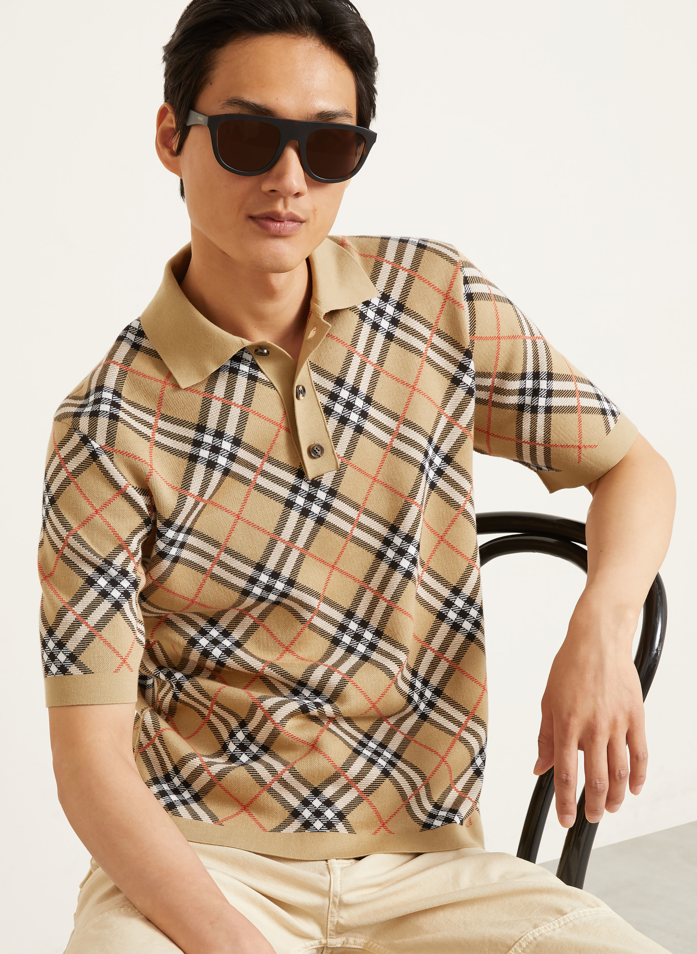 BURBERRY Stickad pikétröja MARLOW: KAMEL / RÖD / VIT
