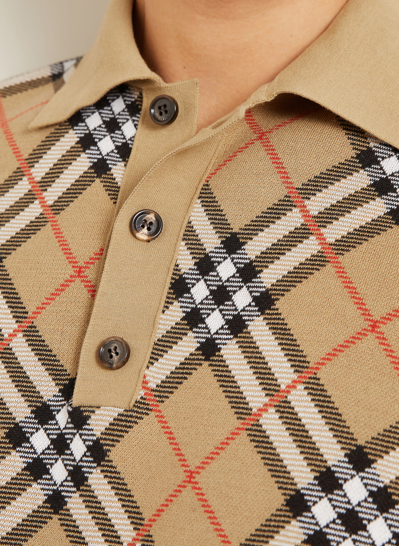 BURBERRY Stickad pikétröja MARLOW: KAMEL / RÖD / VIT
