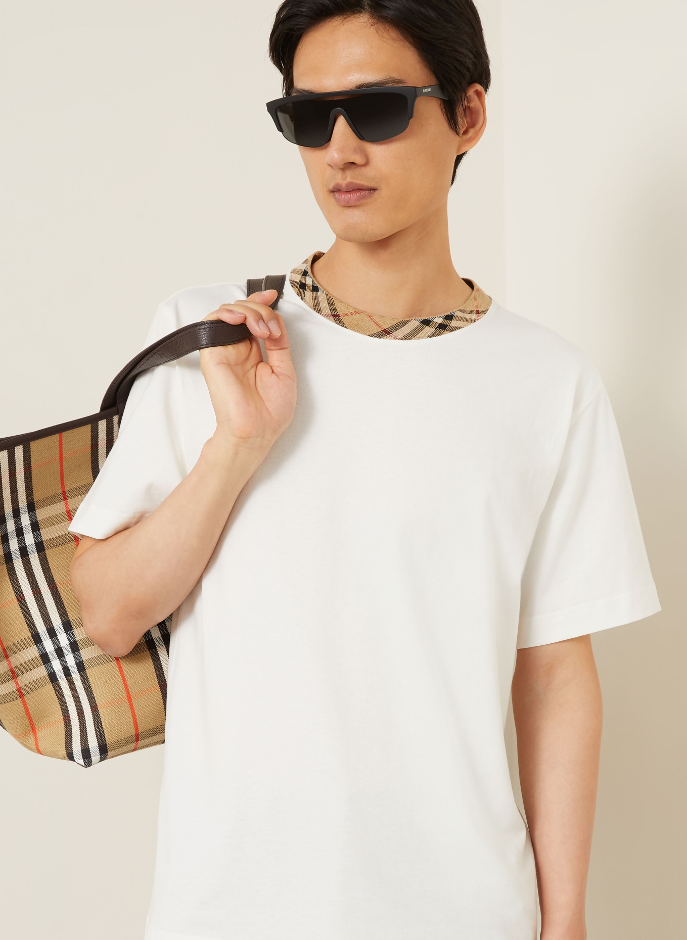 BURBERRY Tricou RYAN: ALB / BEJ / NEGRU