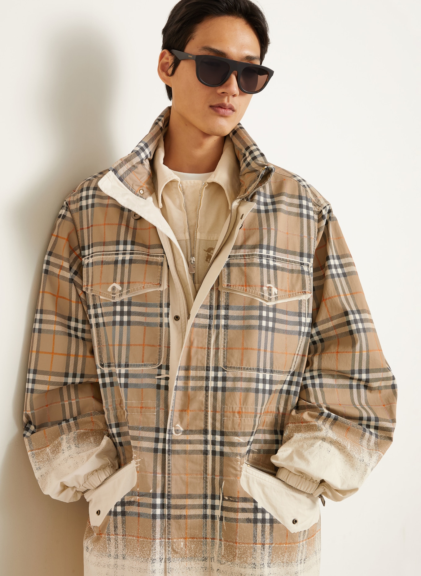 BURBERRY LANCASTER Trench coat: TAUPE / DARK ORANGE / WHITE